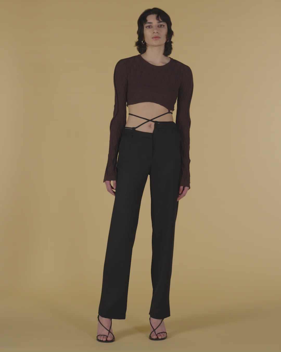 Asymmetric waist pants black