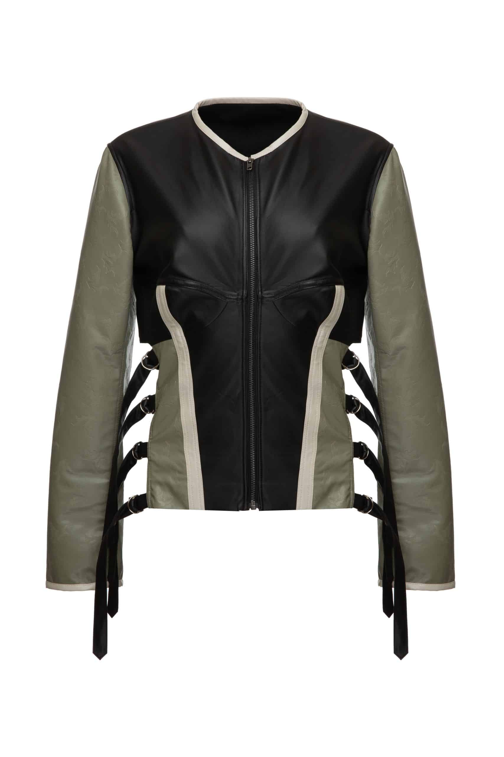 Contrast leather jacket