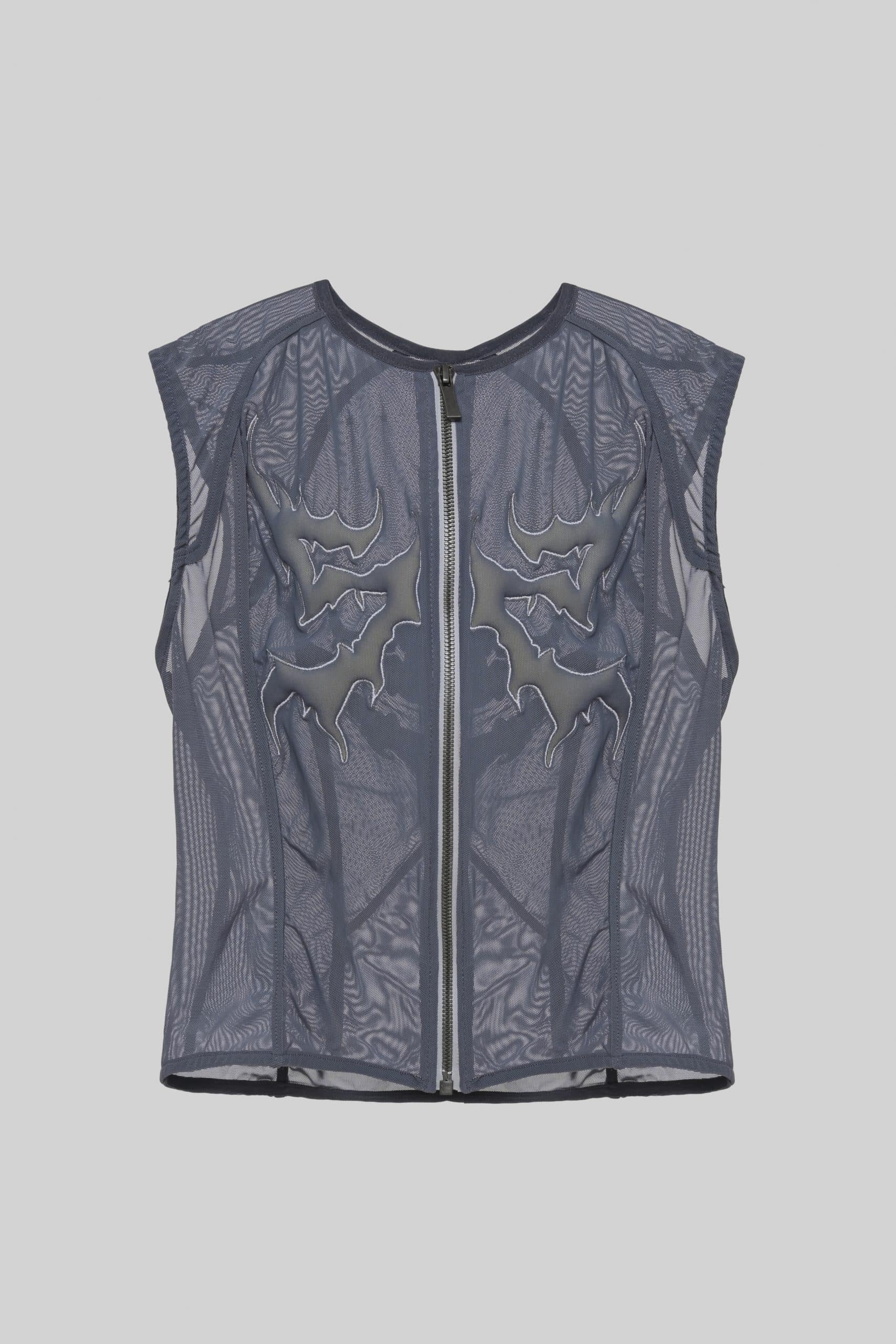 Sheer grey vest with embroidery