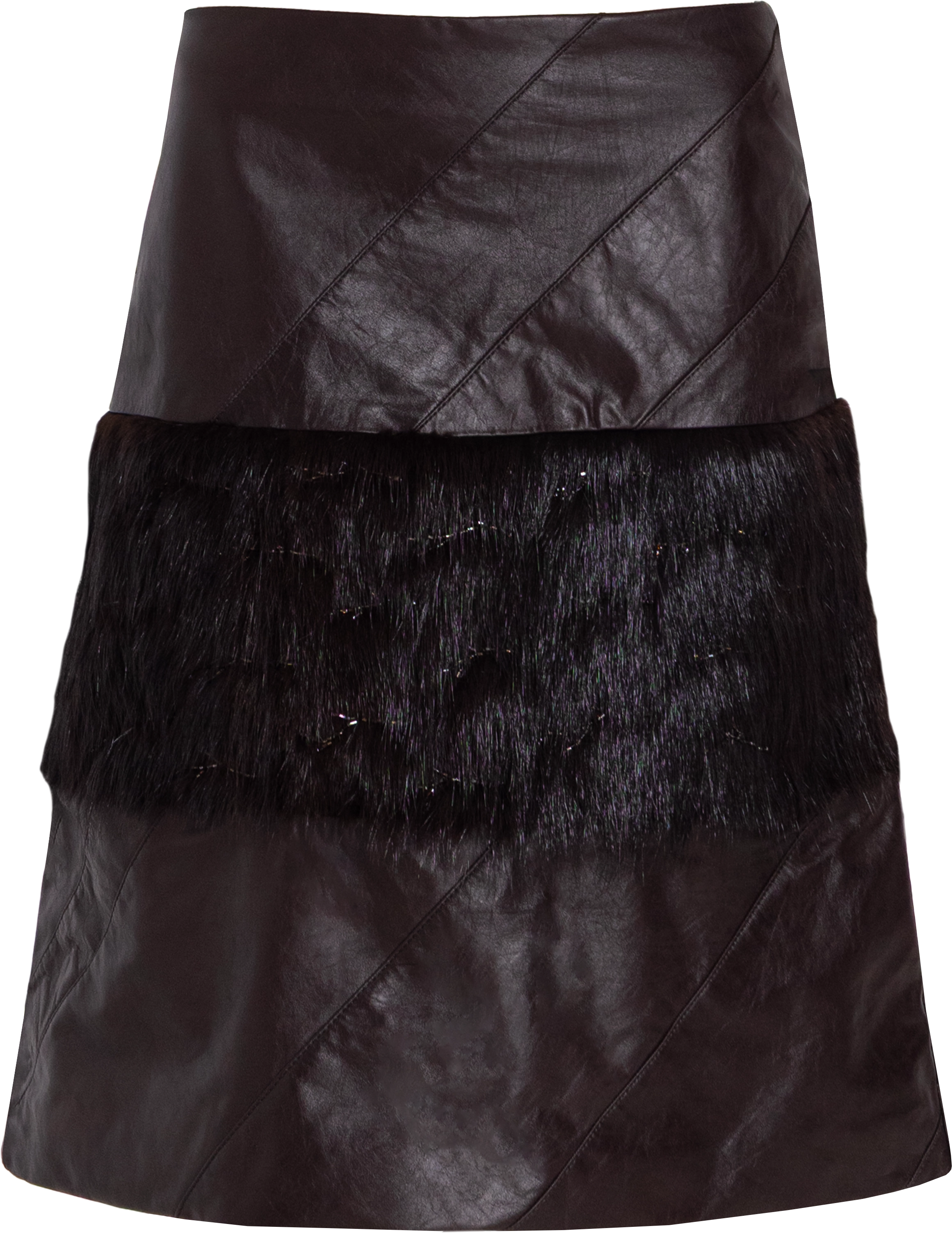 Fur and leather midi skirt