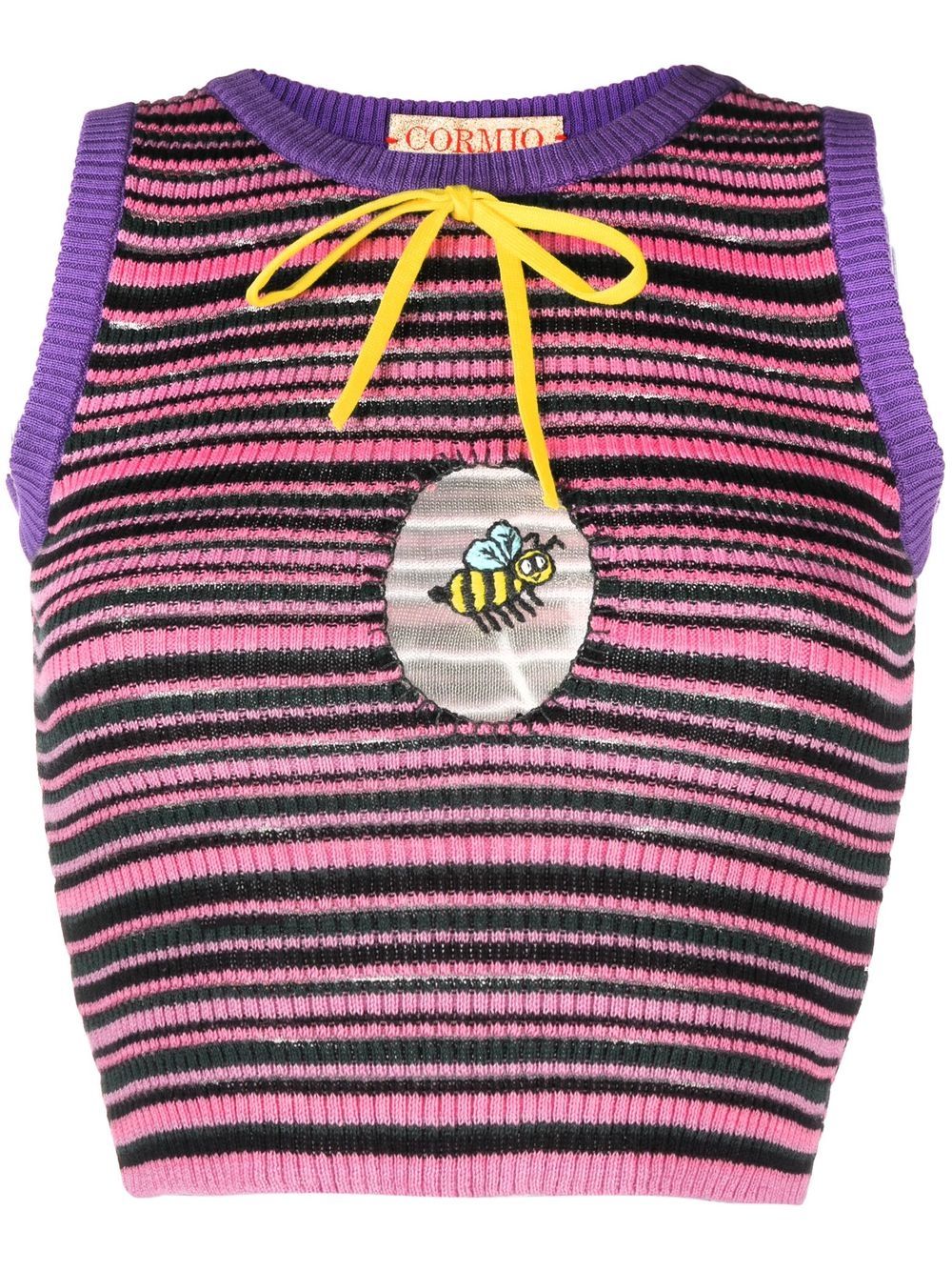 Mini stripes knit top with oblo`