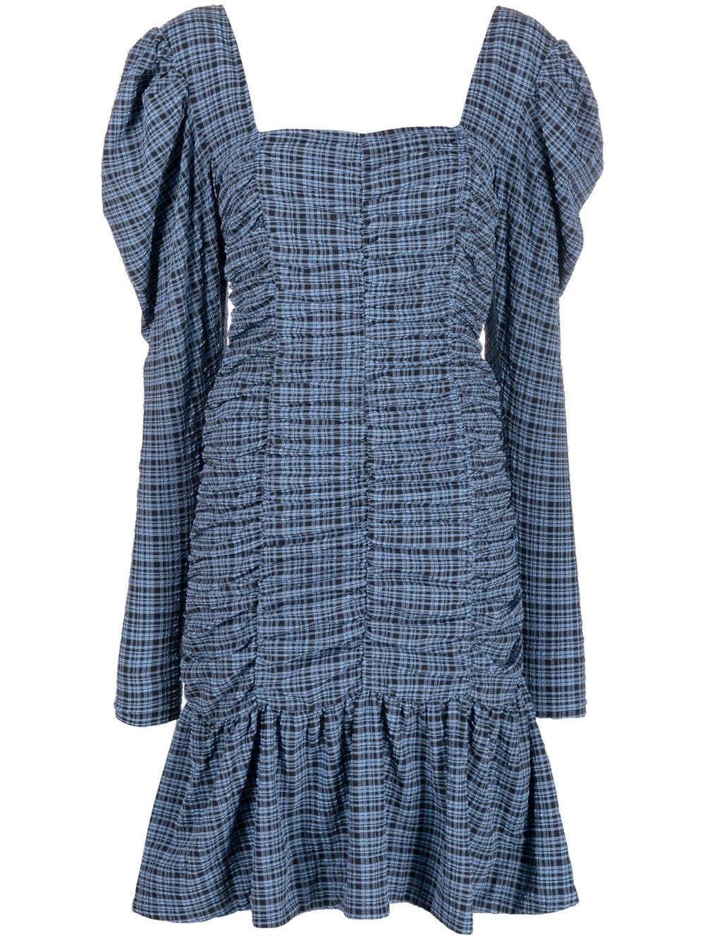 Stretch seersucker gathered mini dress