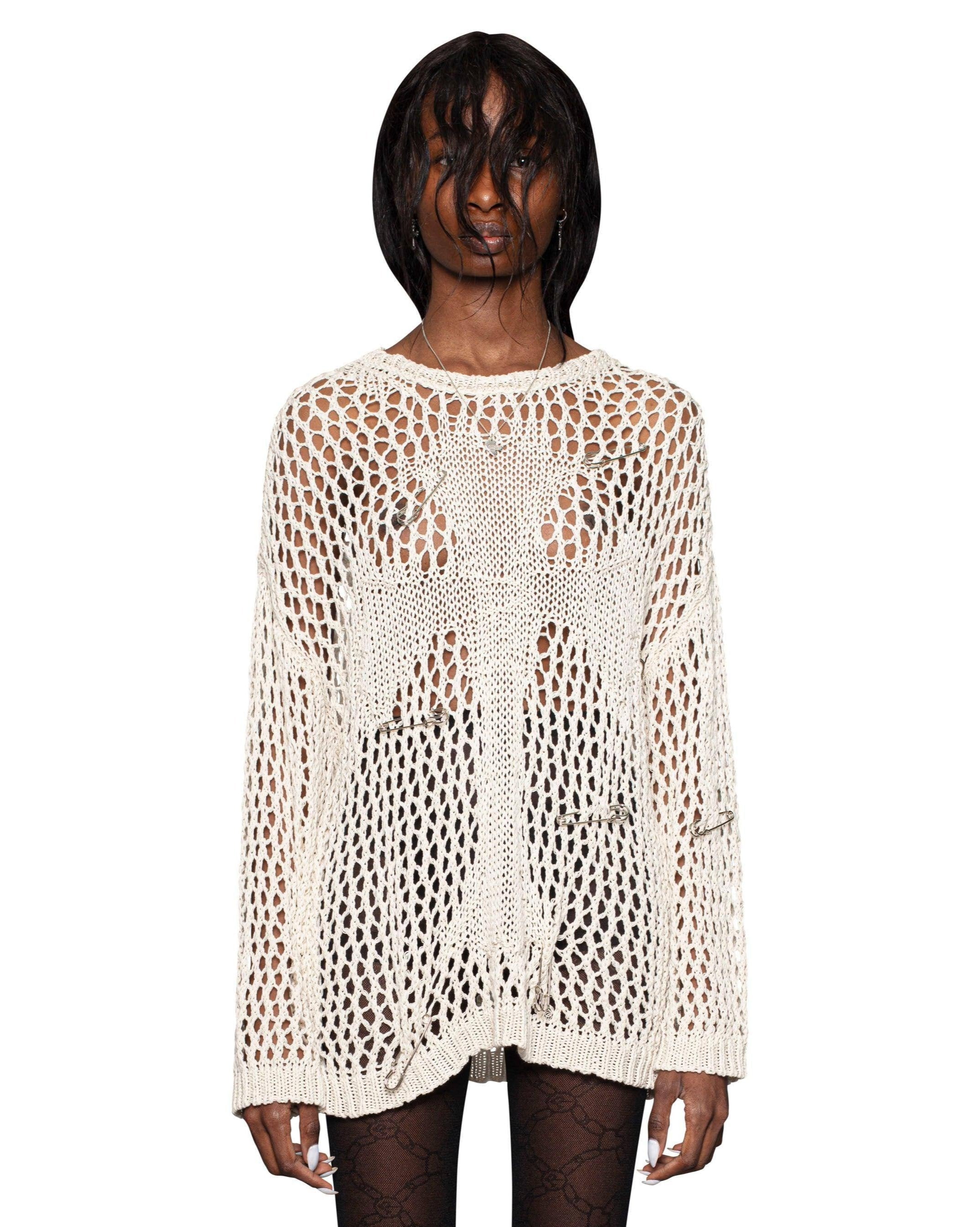 Beige cross net sweater