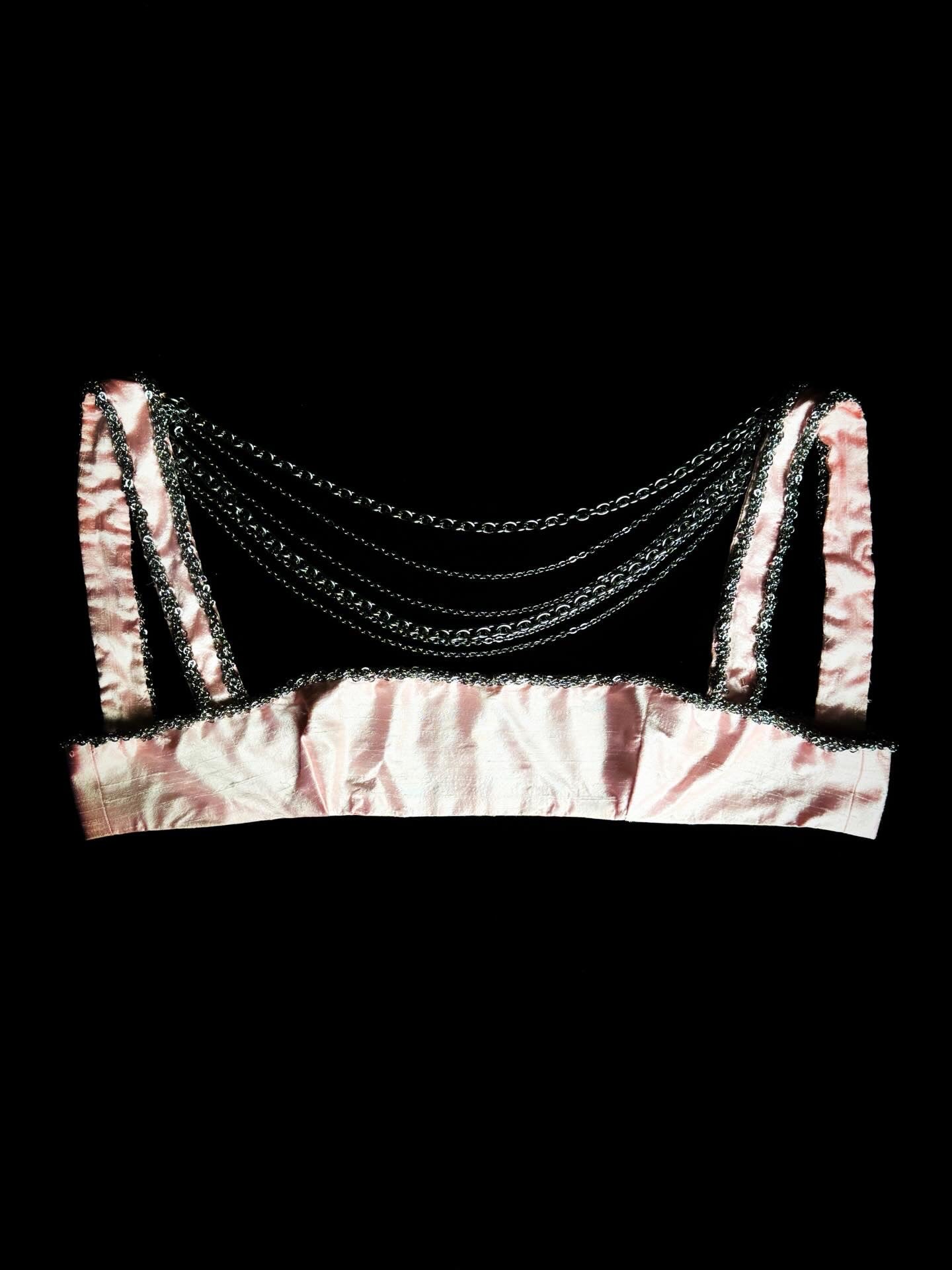 Embroidered silk chain top