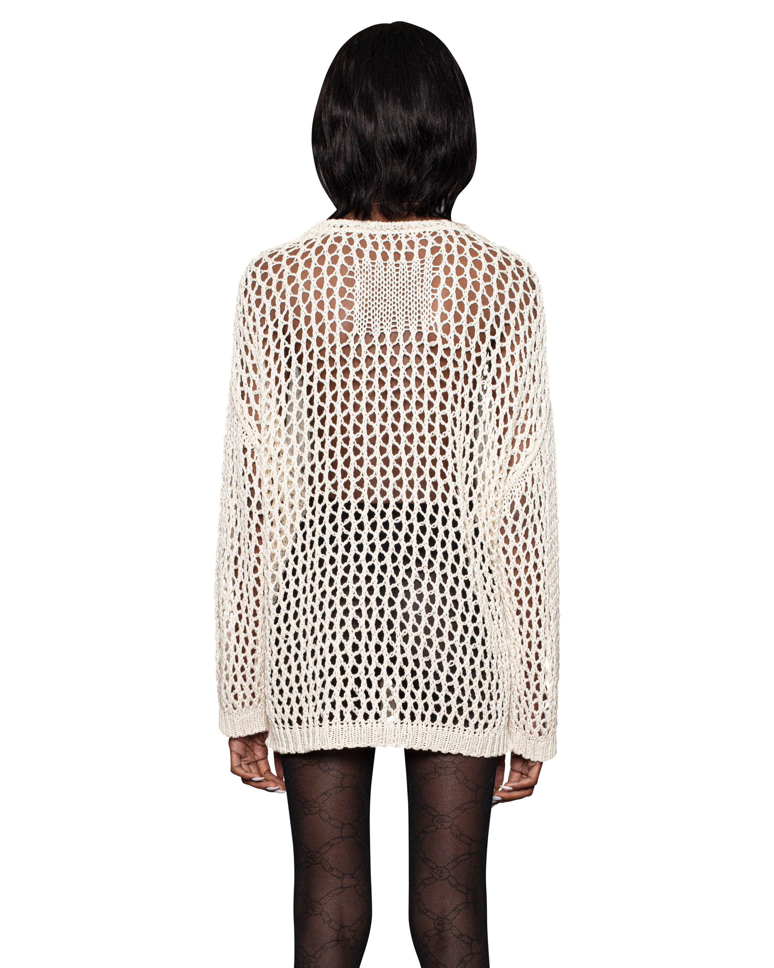 Beige cross net sweater