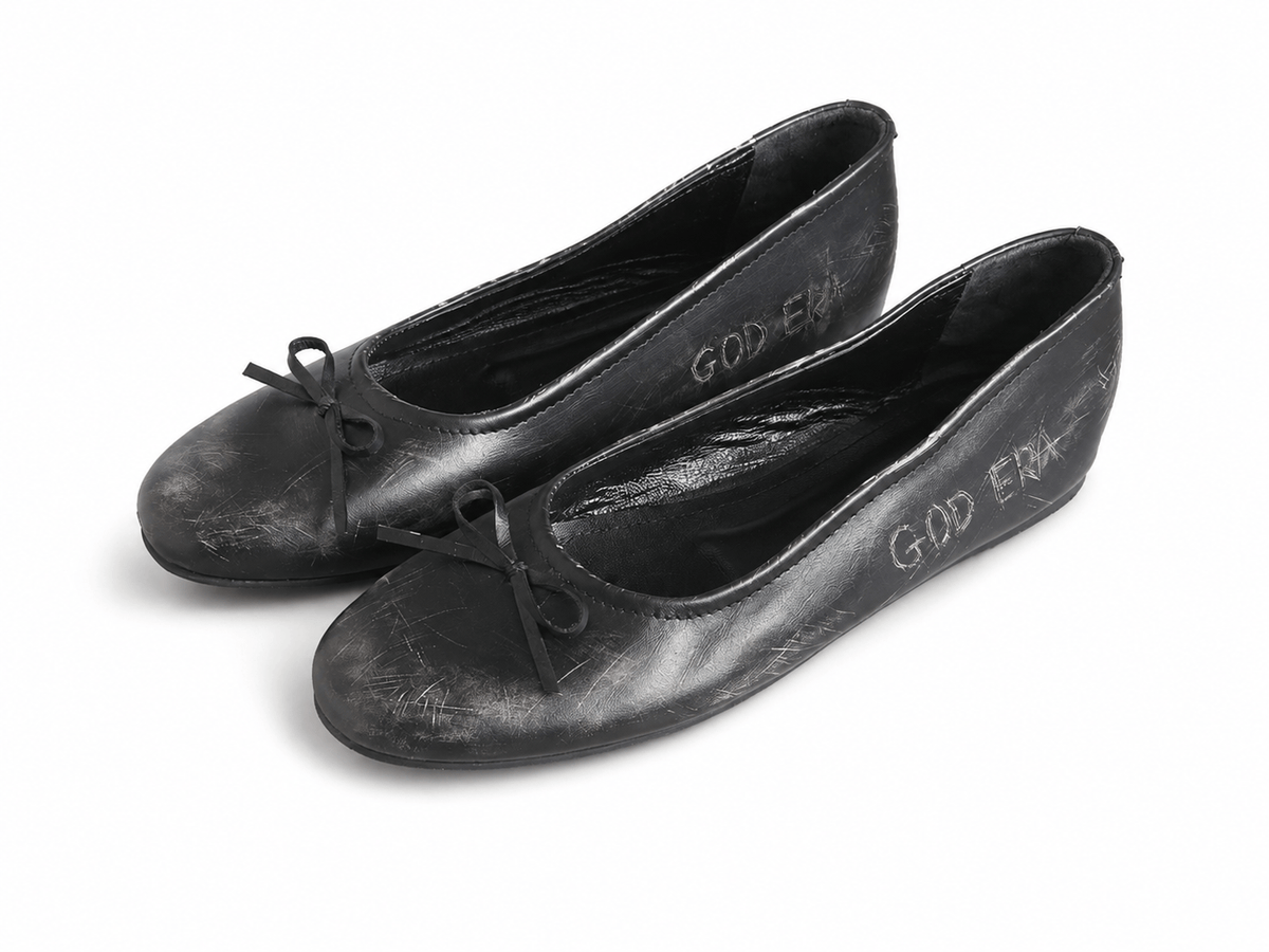 Scratched ballet flats