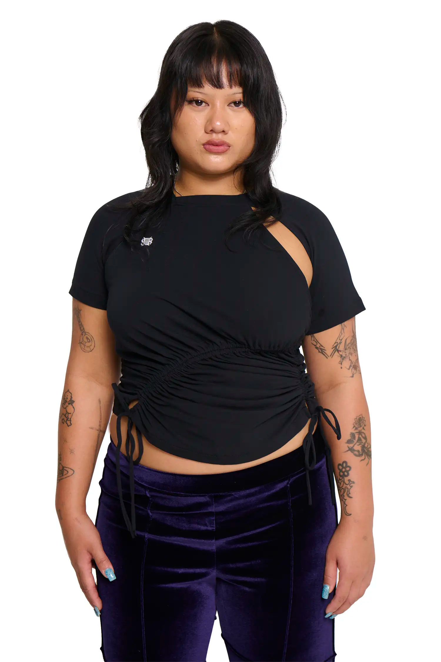 Ruched short sleeve - white