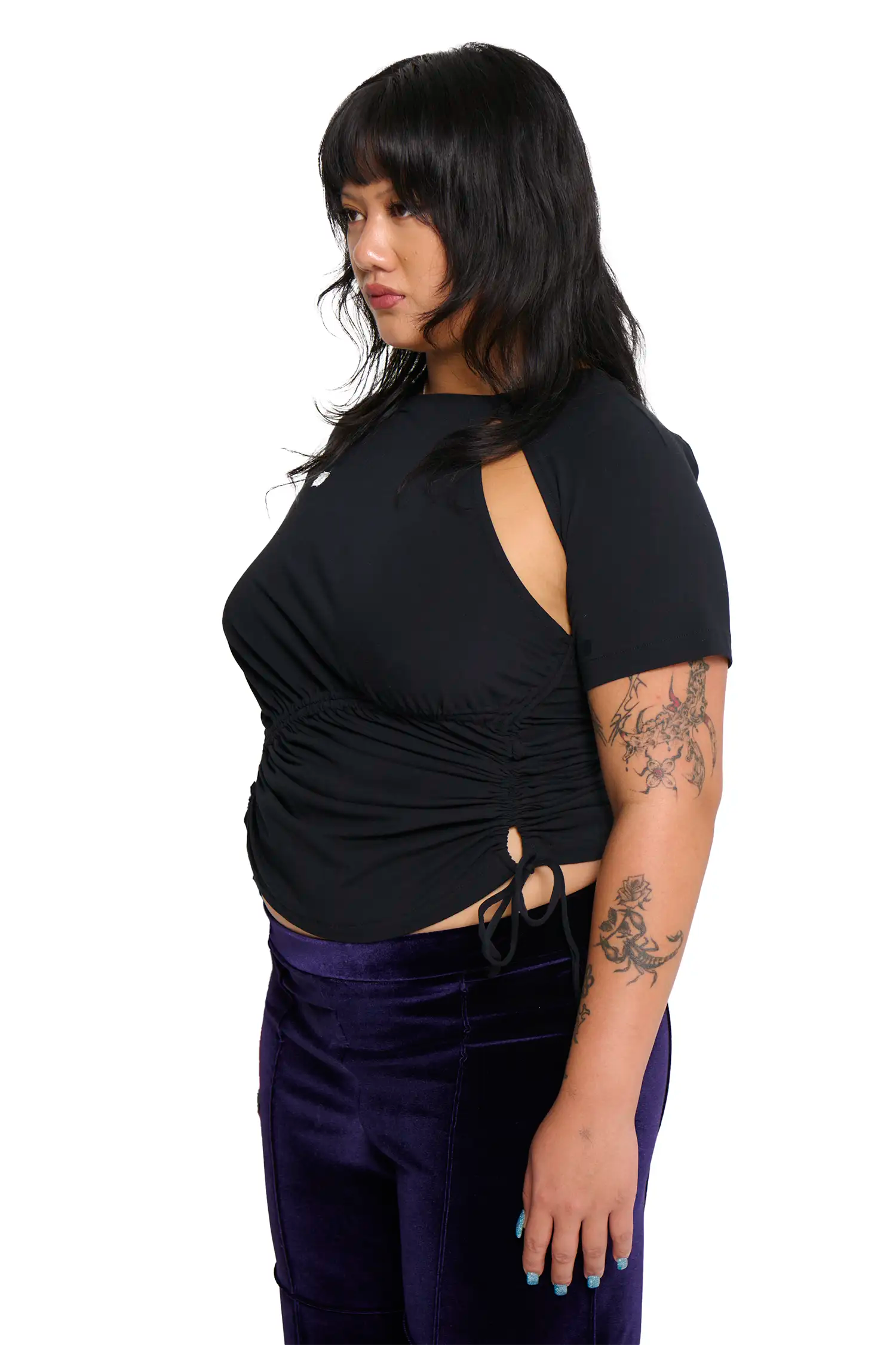 Ruched short sleeve - black