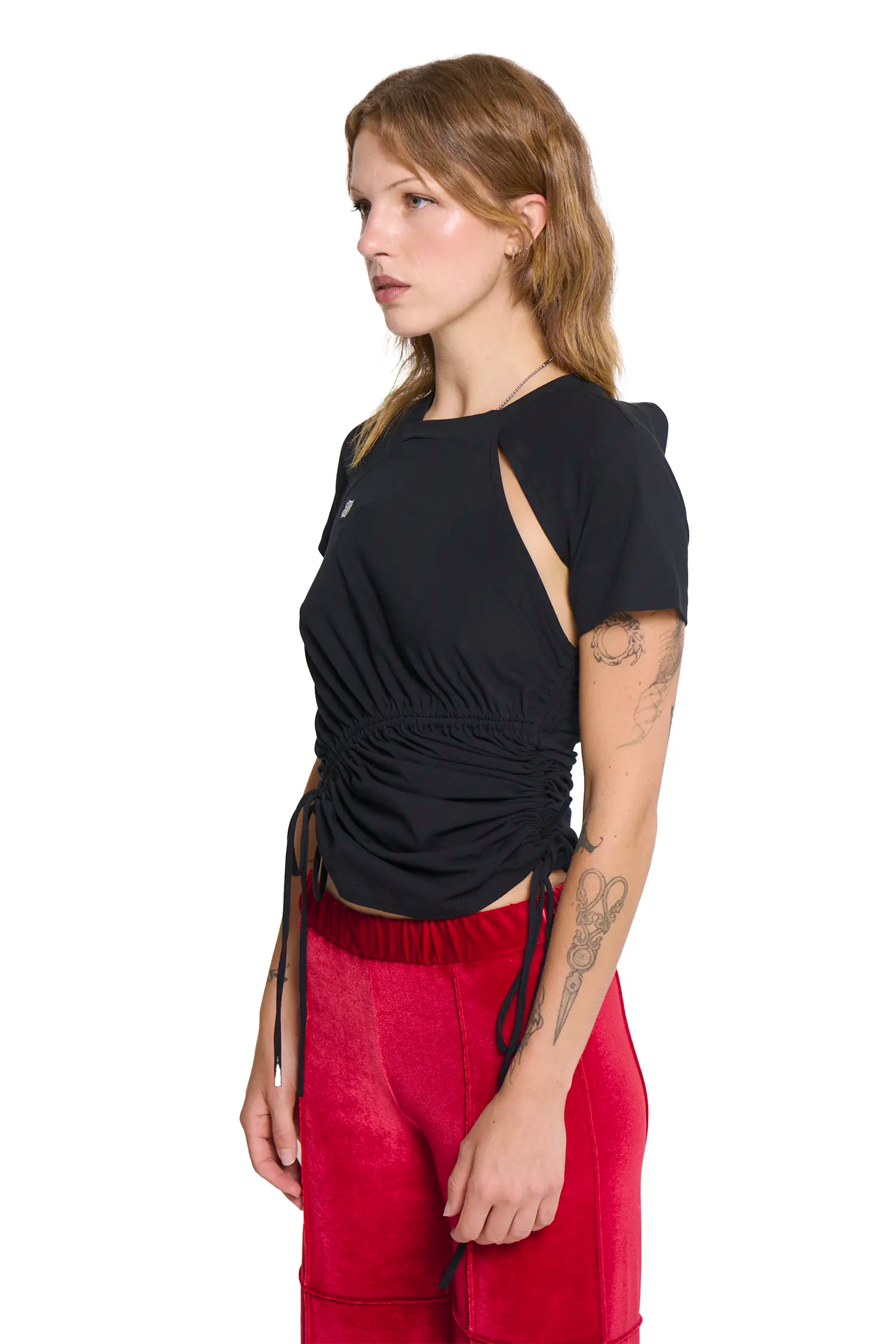 Ruched short sleeve - black