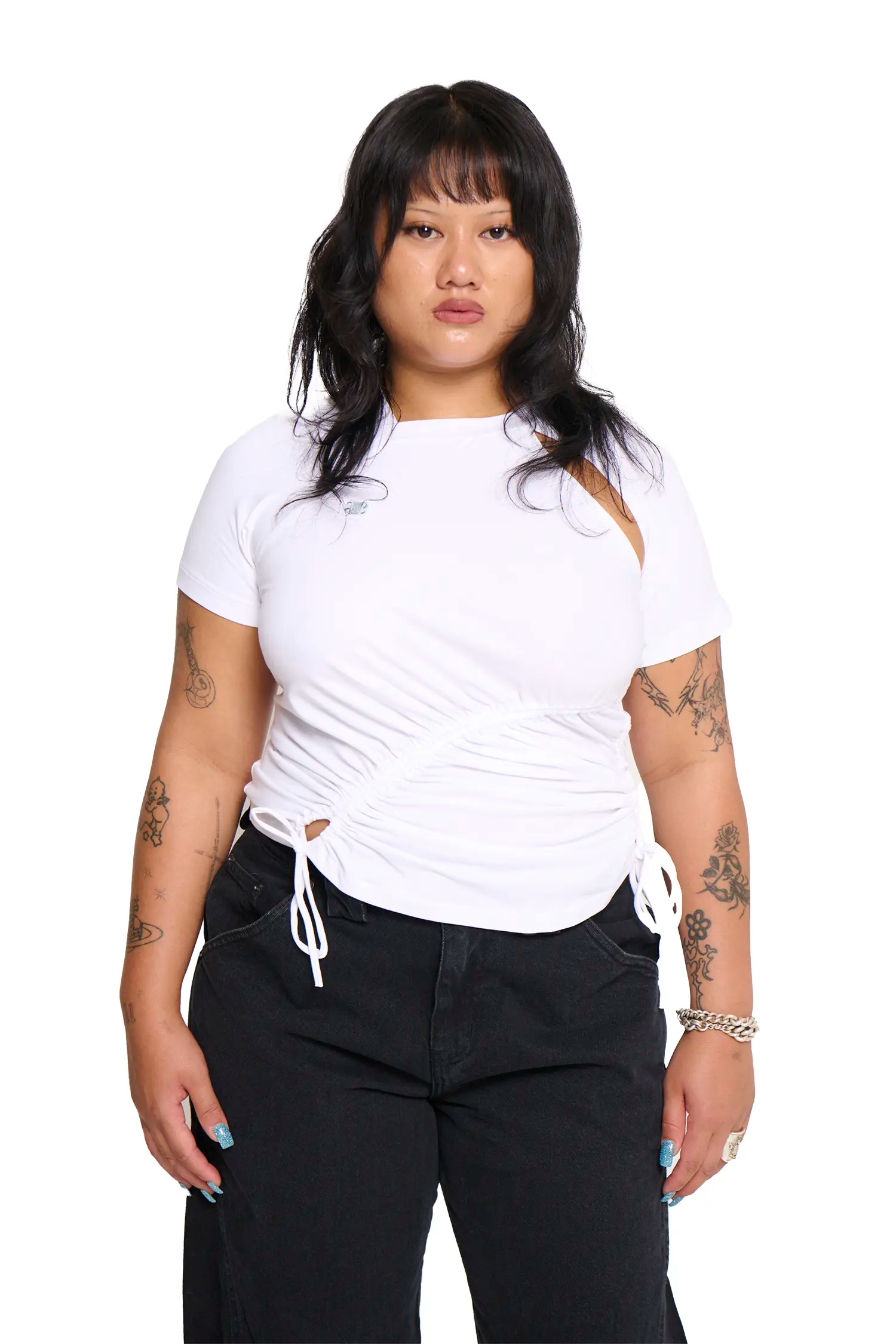 Ruched short sleeve - white