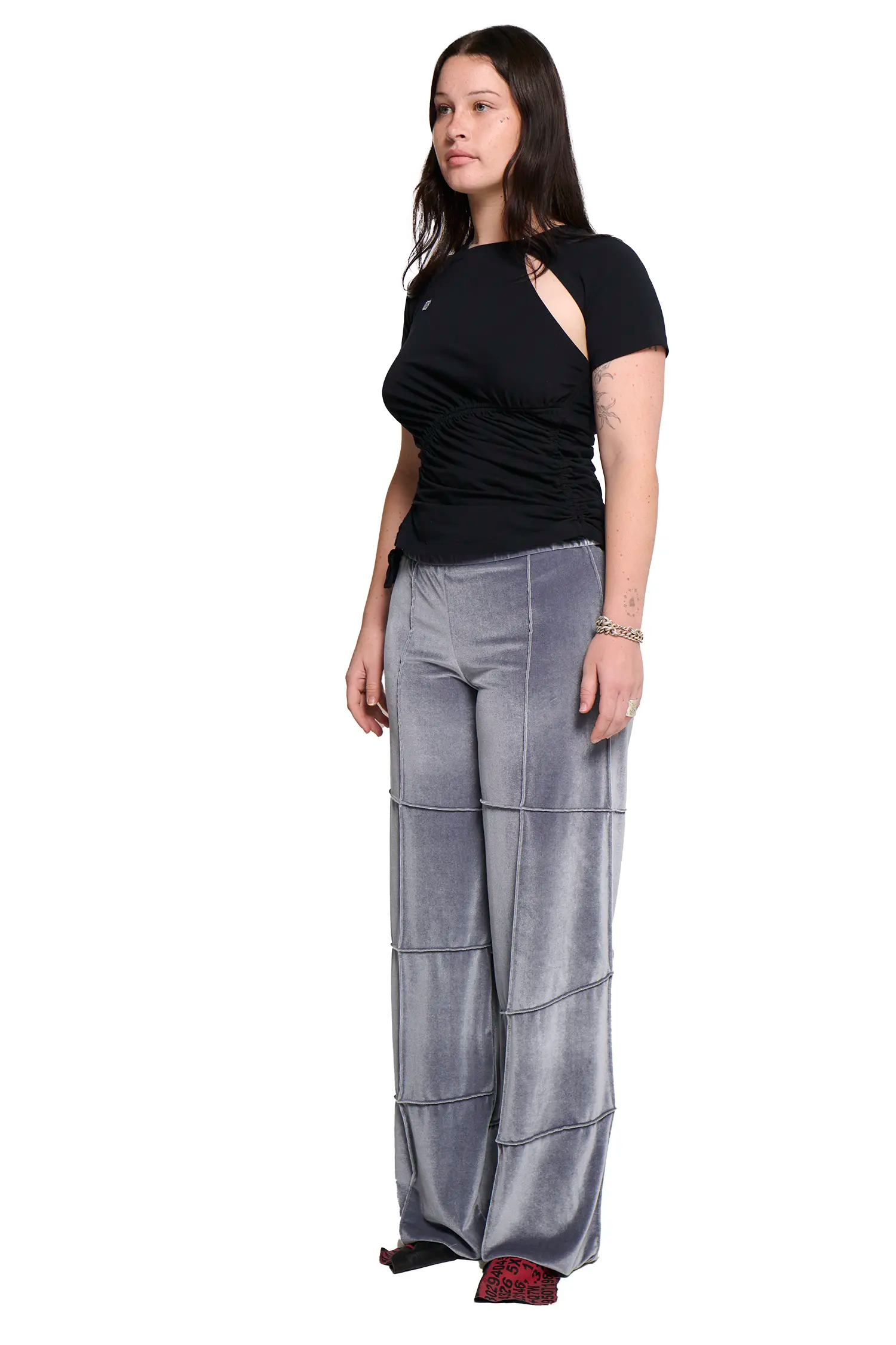 Ruched short sleeve - black