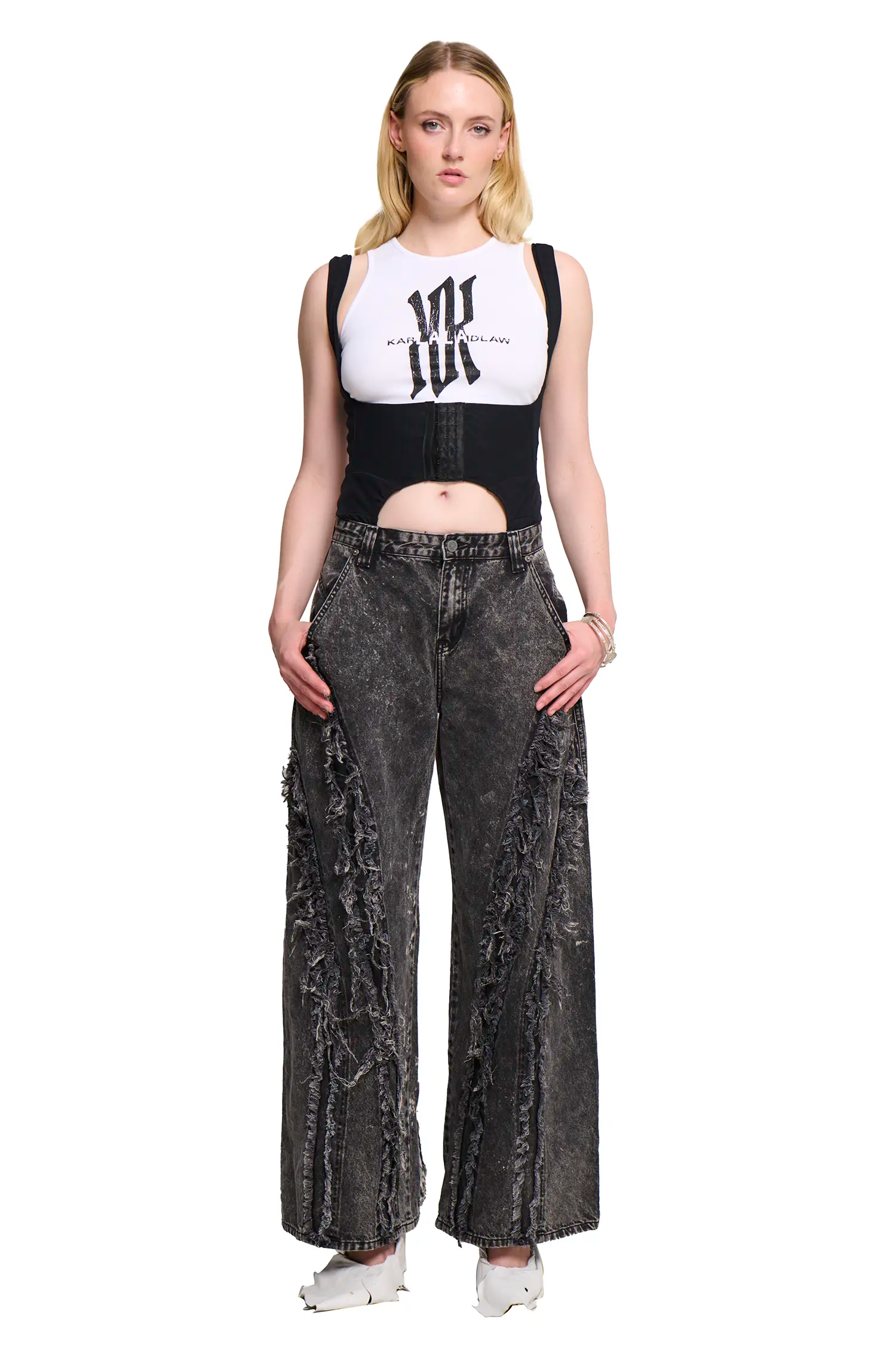Baggy spliced denim jean