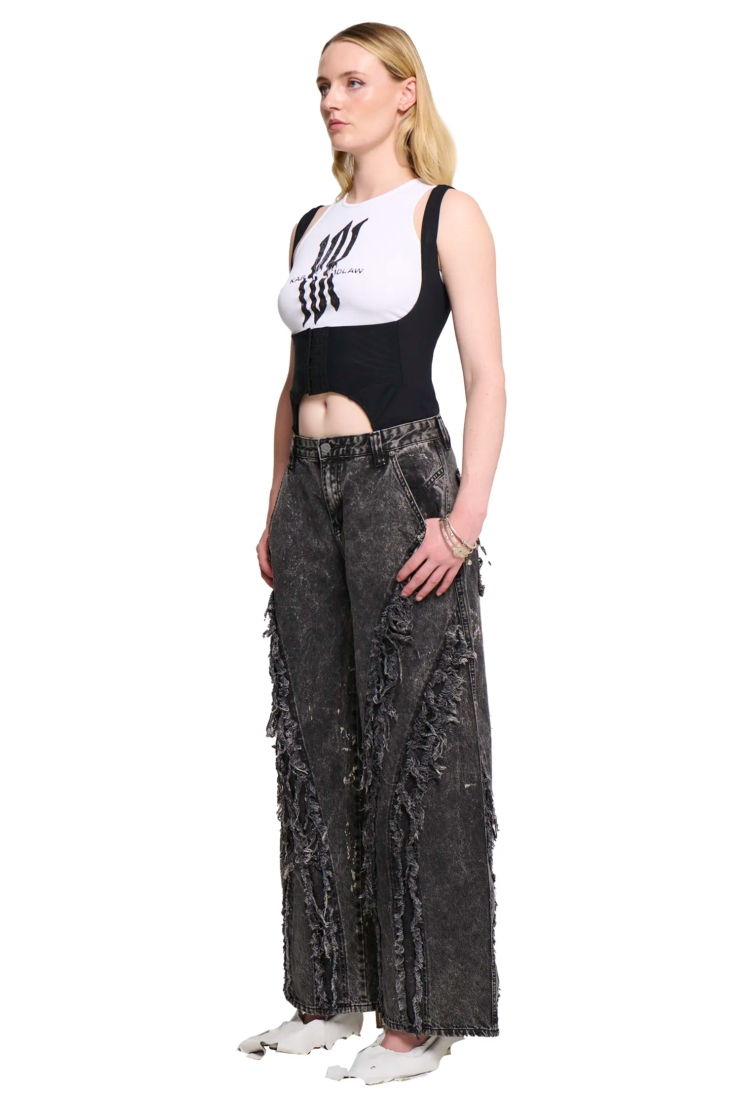 Baggy spliced denim jean