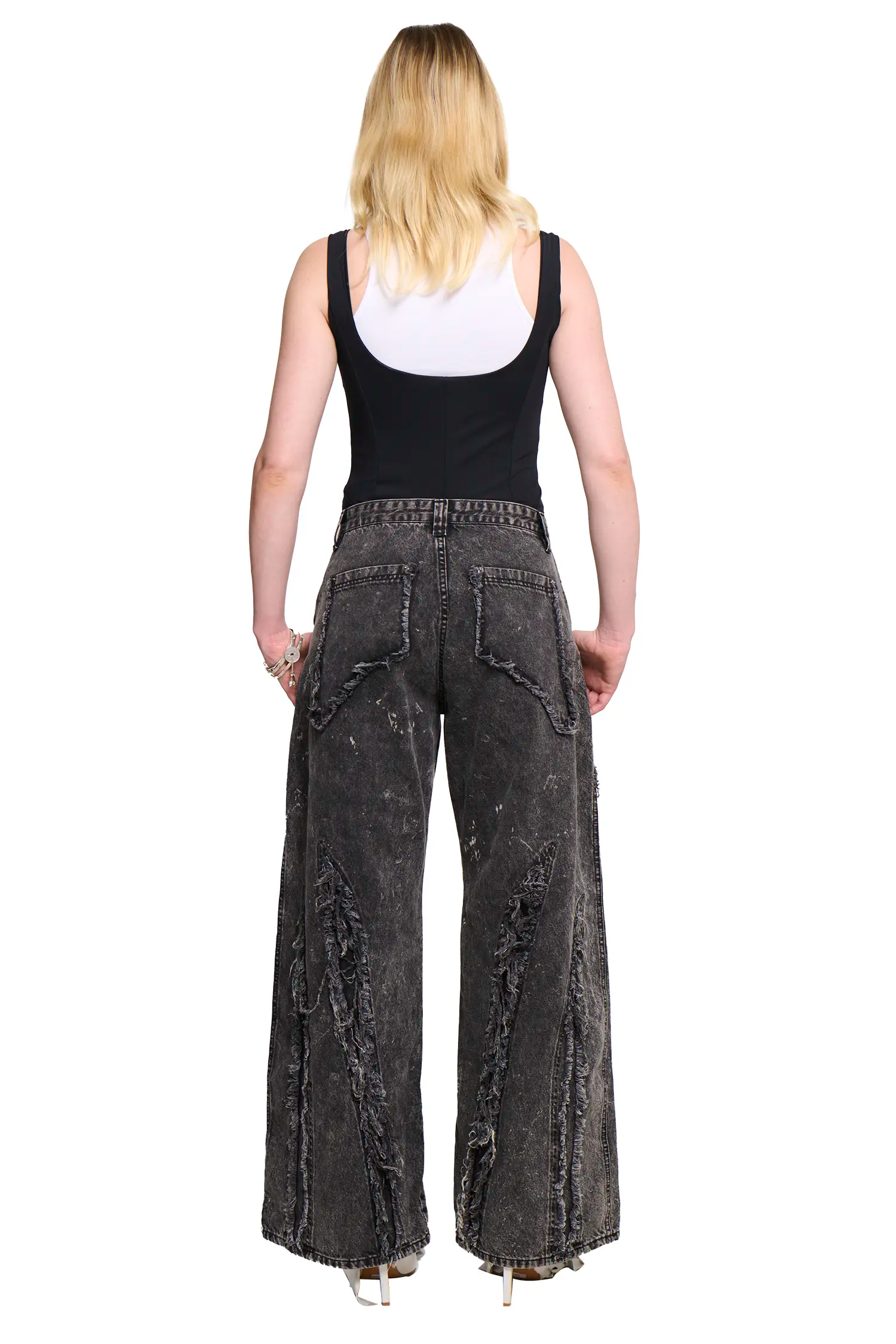 Baggy spliced denim jean
