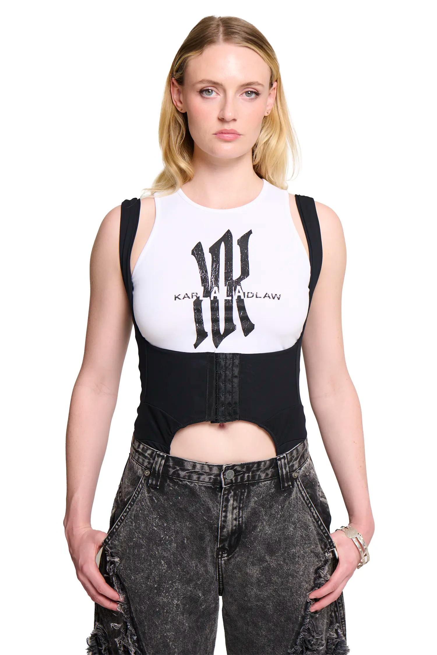 Baggy spliced denim jean