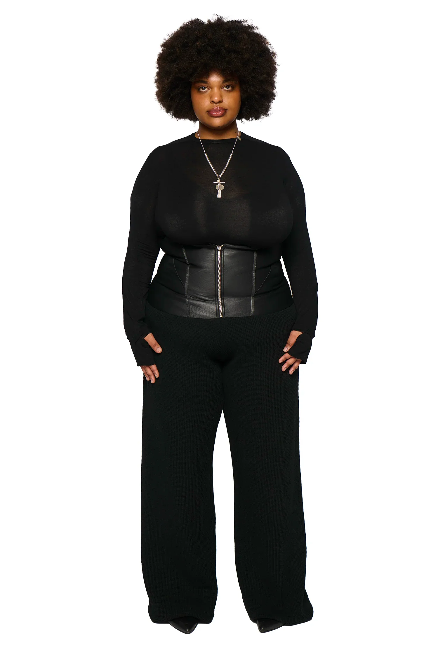 Leather lefflers corset pant - black