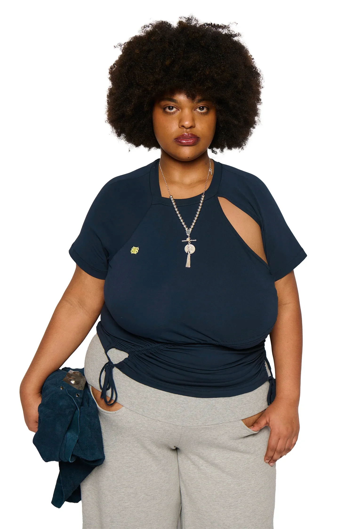 Ruched short sleeve - navy