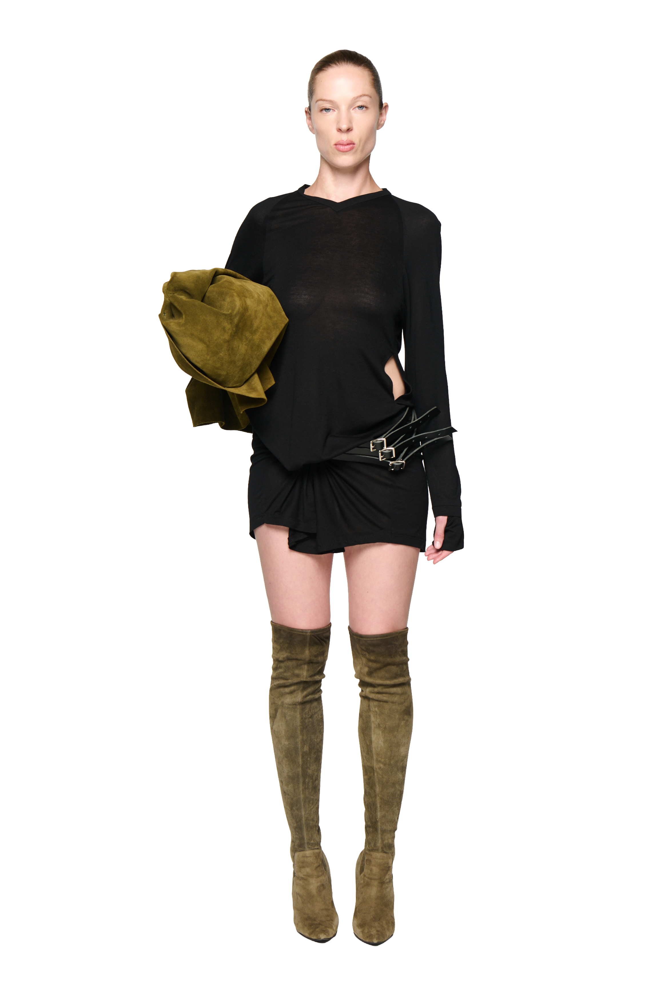 Kangaroo pocket long sleeve dress - black