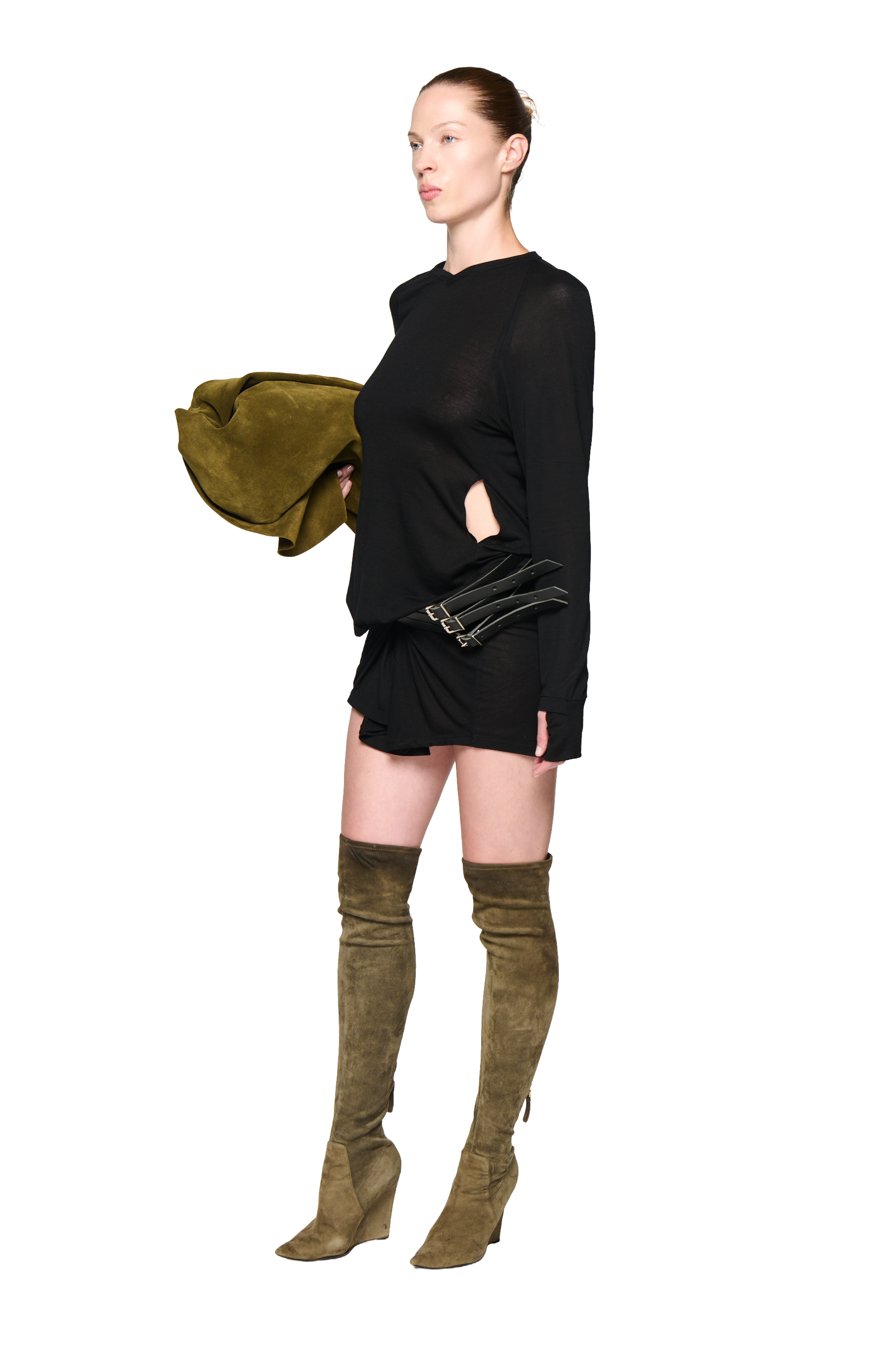 Kangaroo pocket long sleeve dress - black