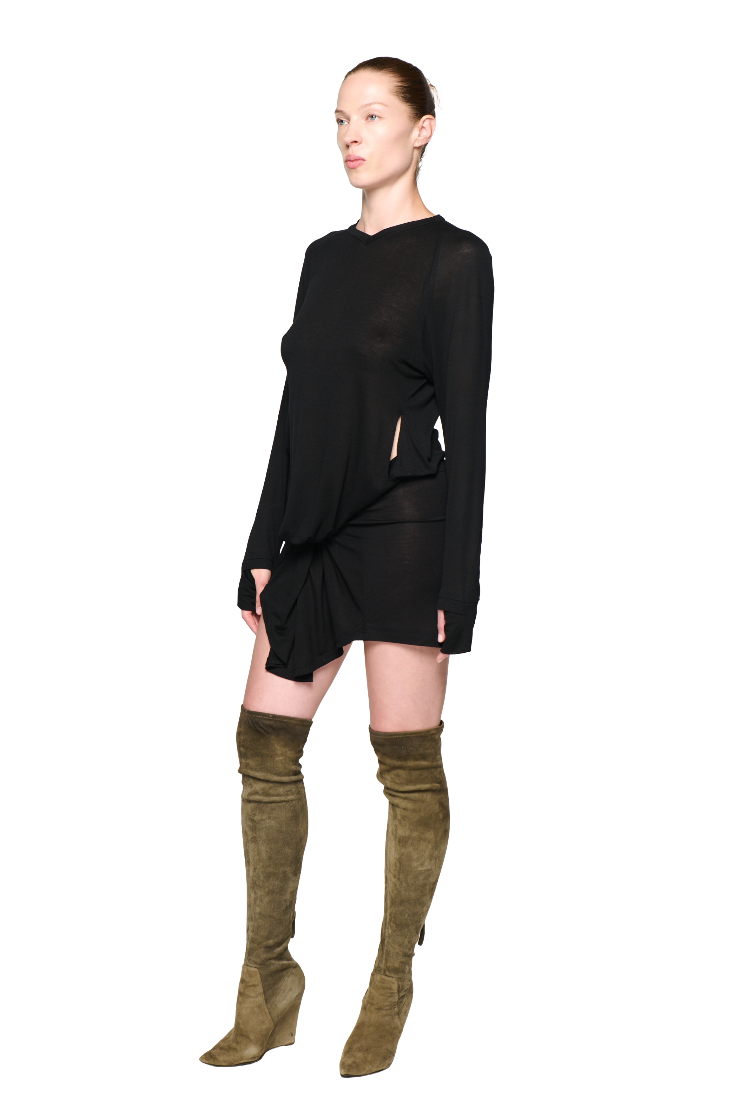 Kangaroo pocket long sleeve dress - black