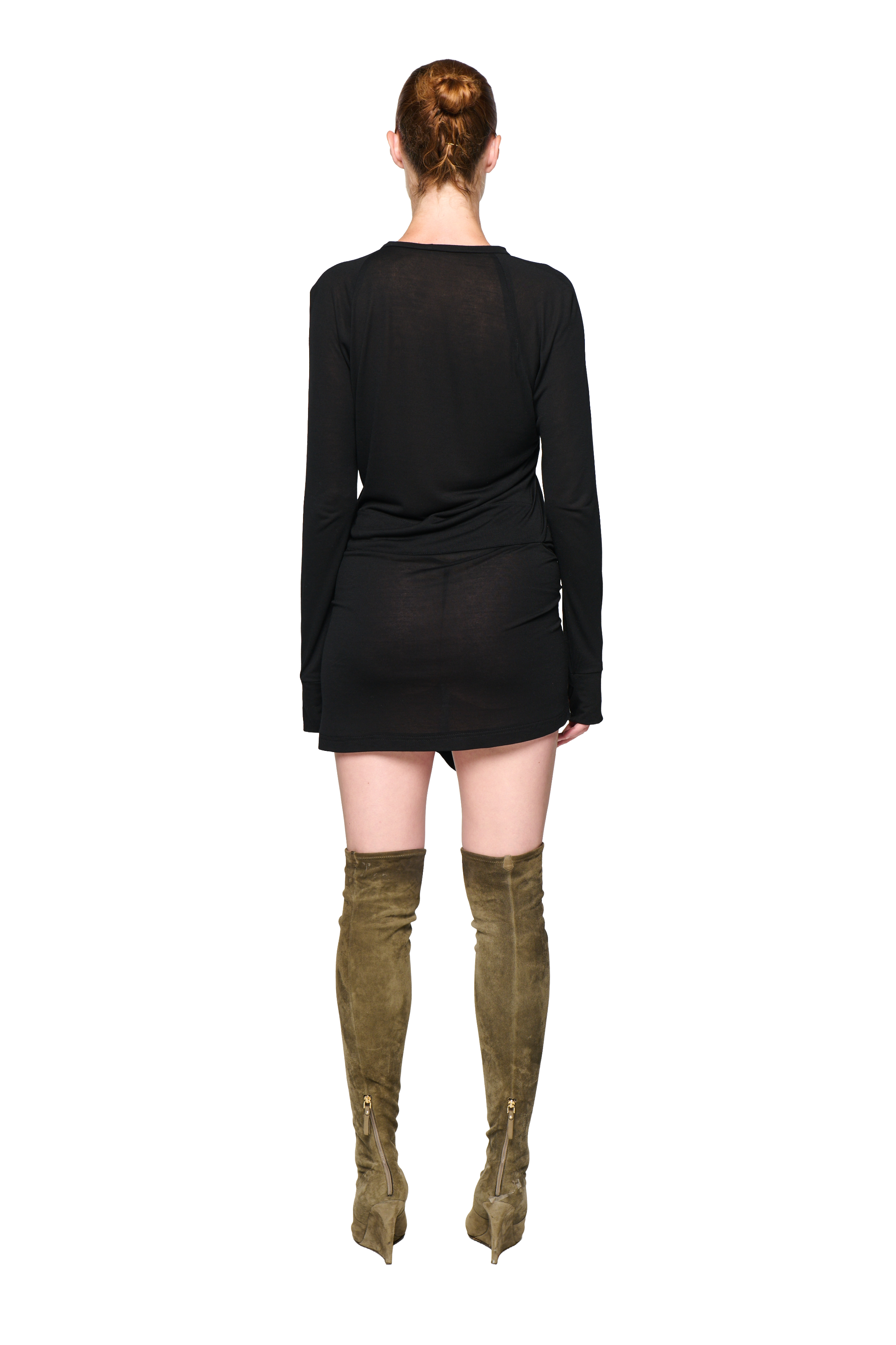 Kangaroo pocket long sleeve dress - black