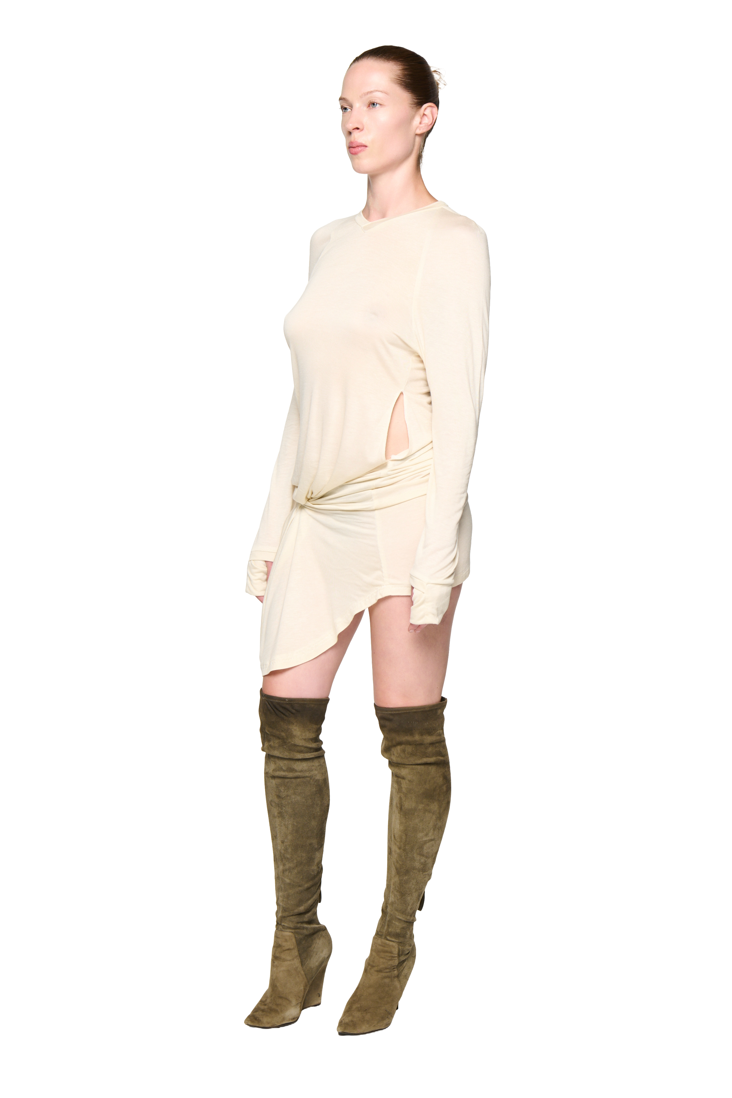 Kangaroo pocket long sleeve dress - cream