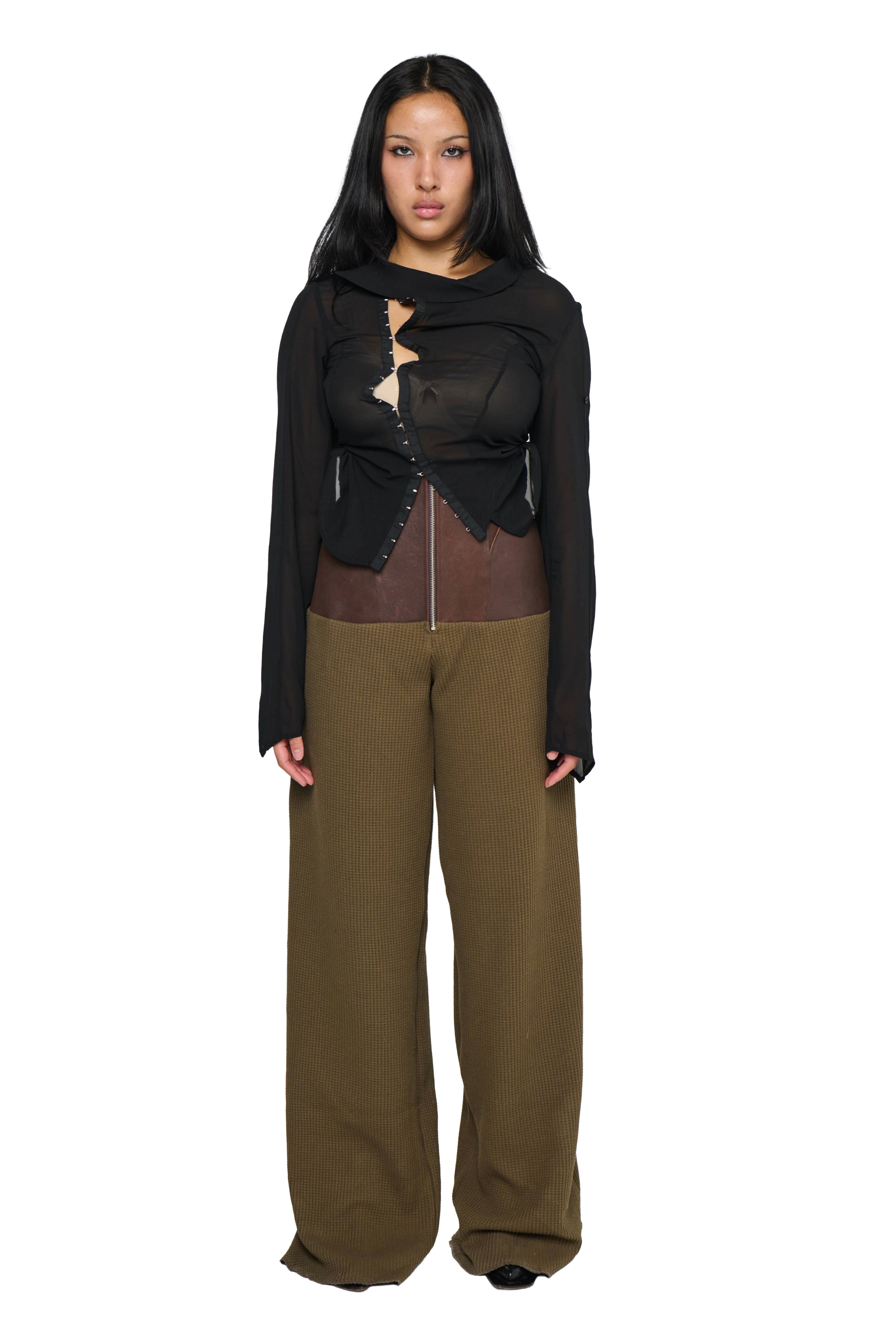 Leather lefflers corset pant - khaki