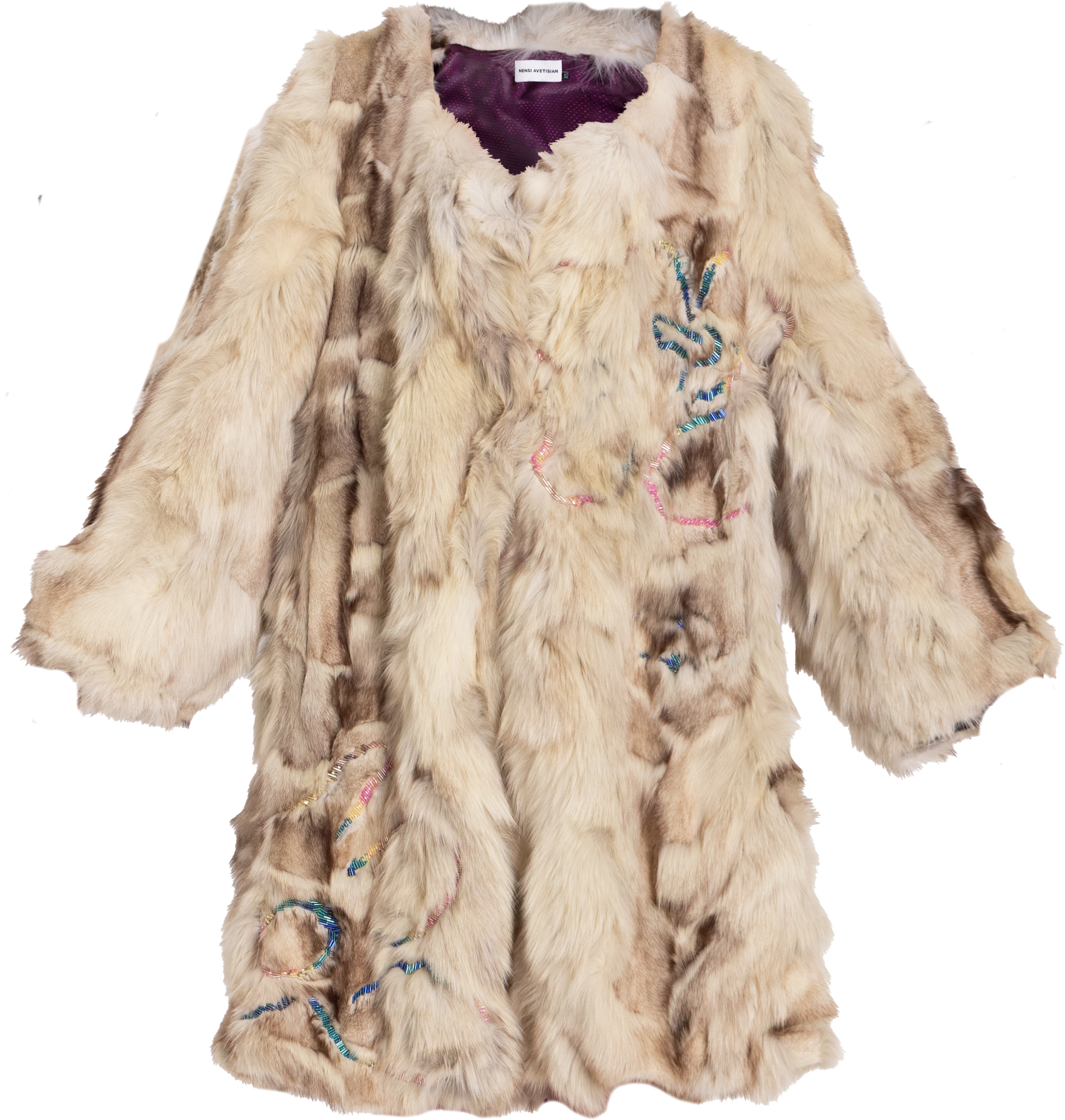 Fur coat with embroidery