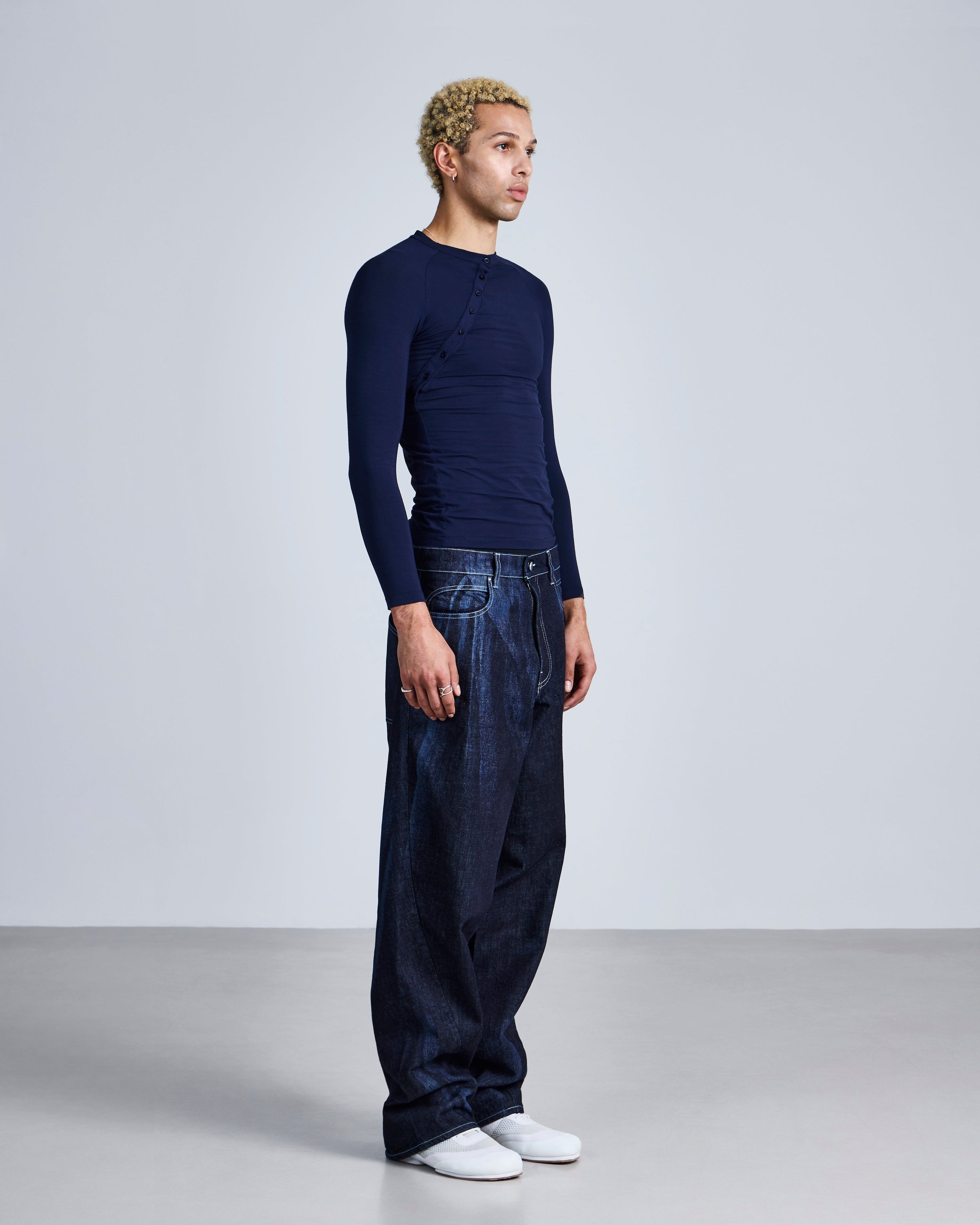 Asymmetric henley long sleeve