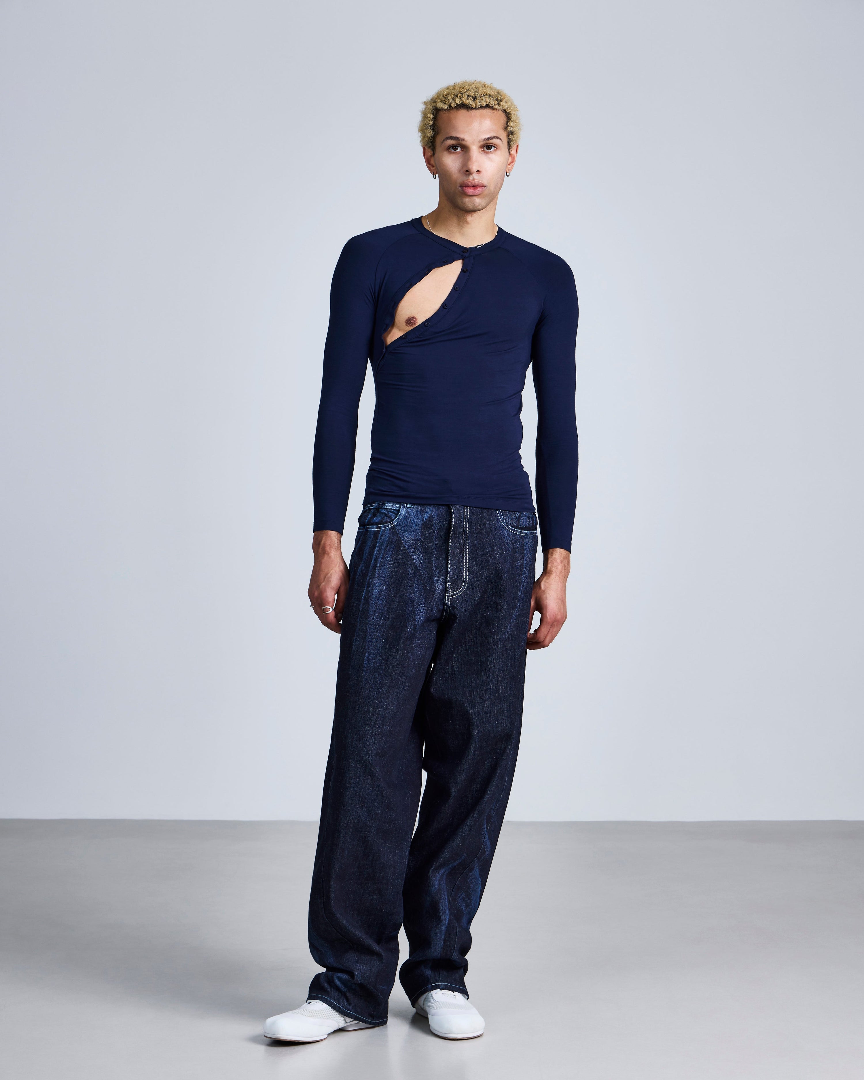 Asymmetric henley long sleeve