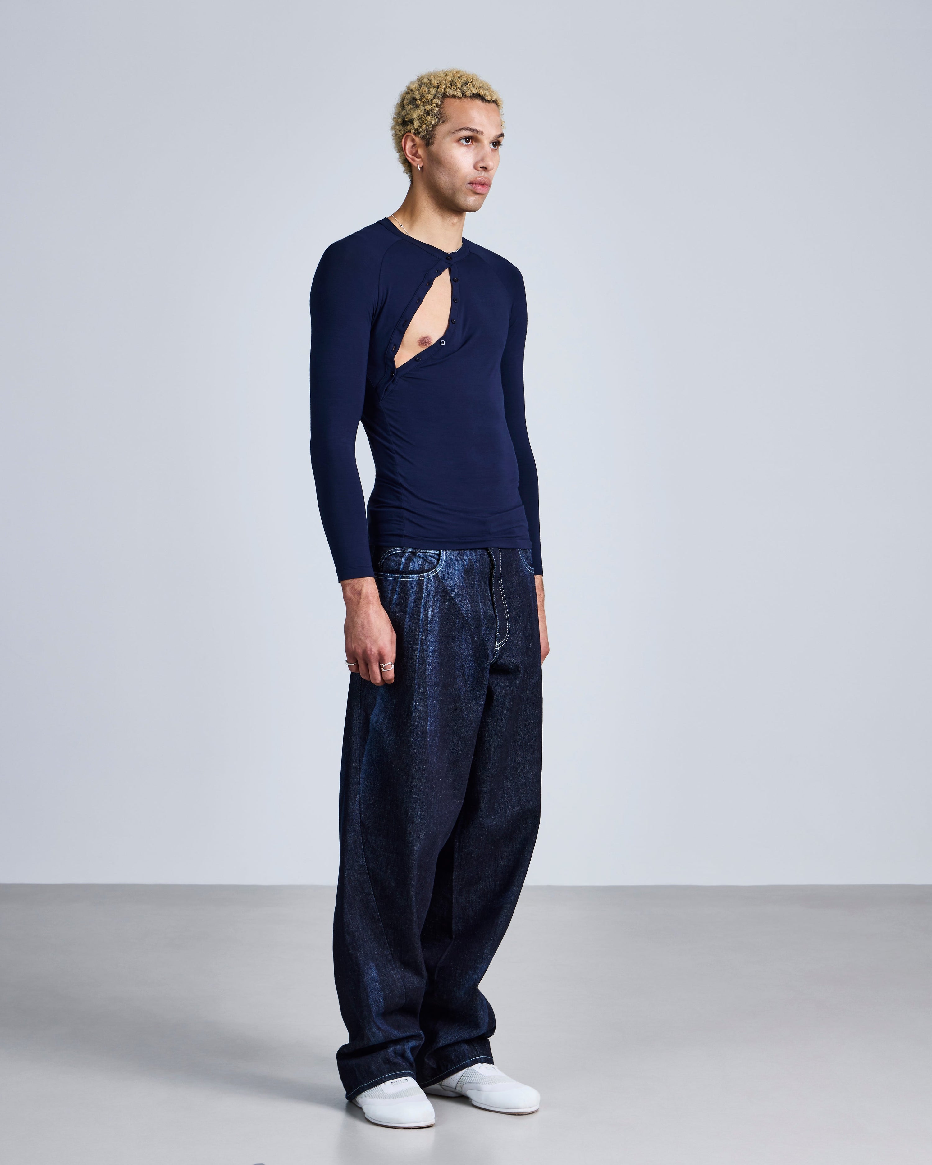 Asymmetric henley long sleeve