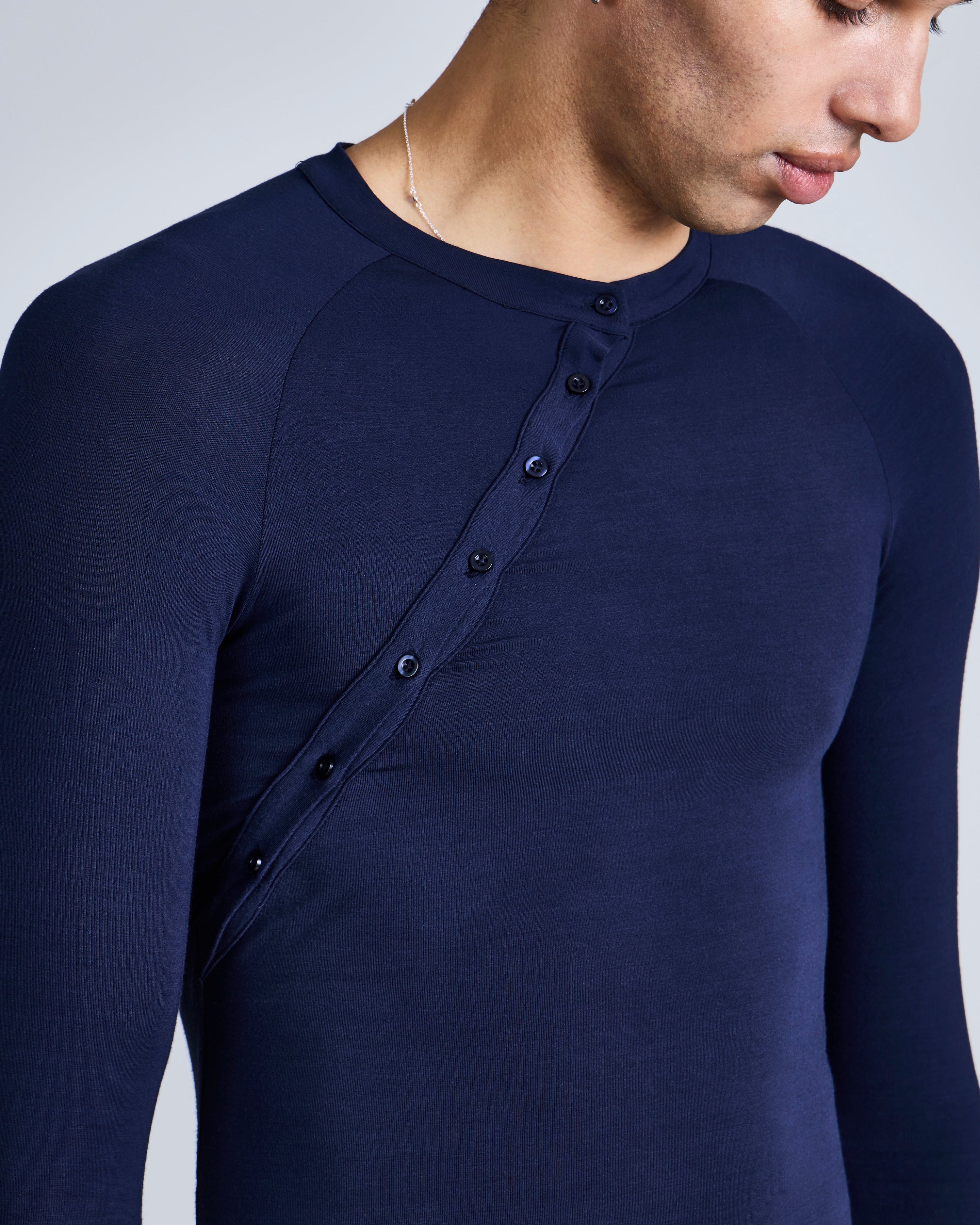 Asymmetric henley long sleeve