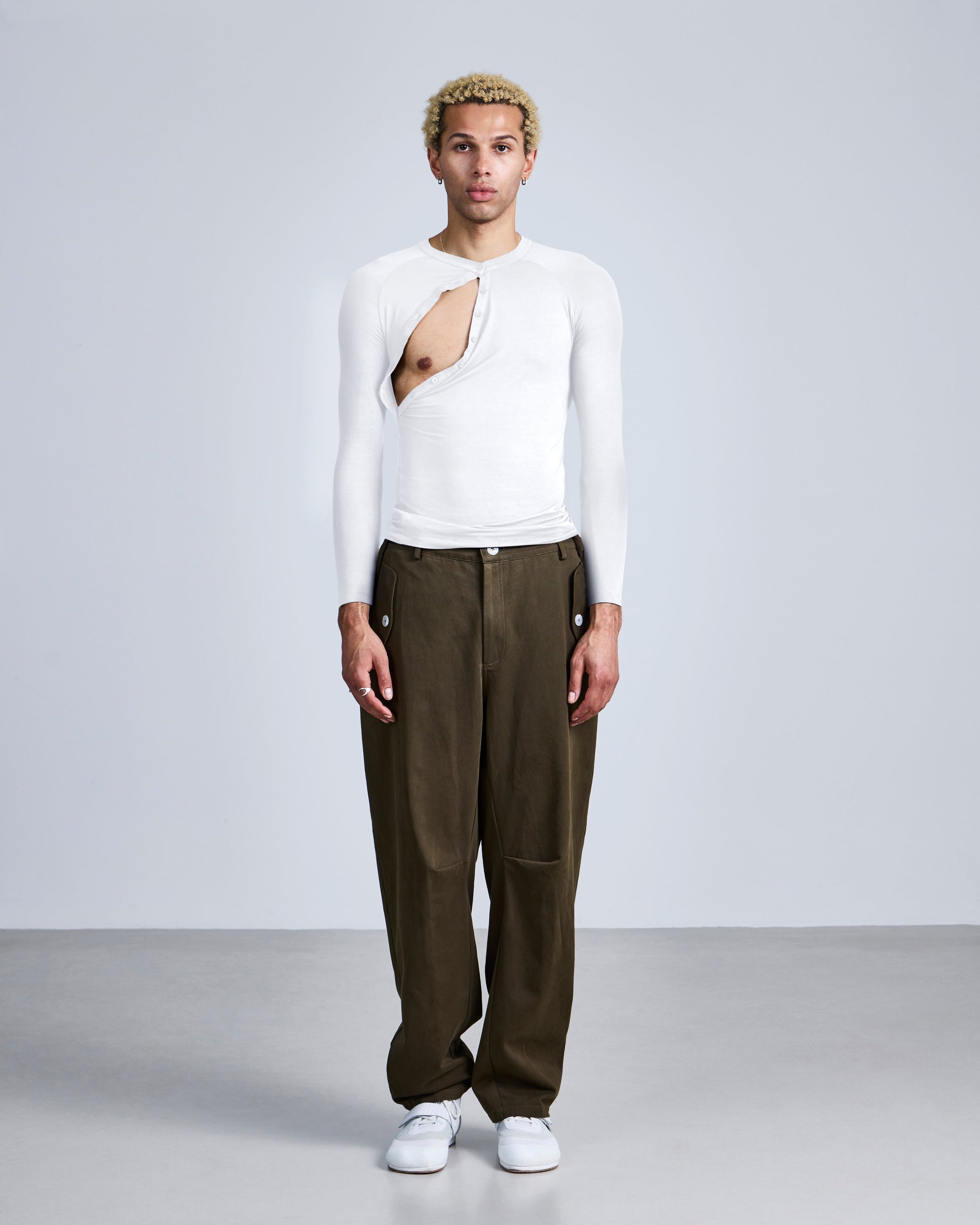 Asymmetric henley long sleeve