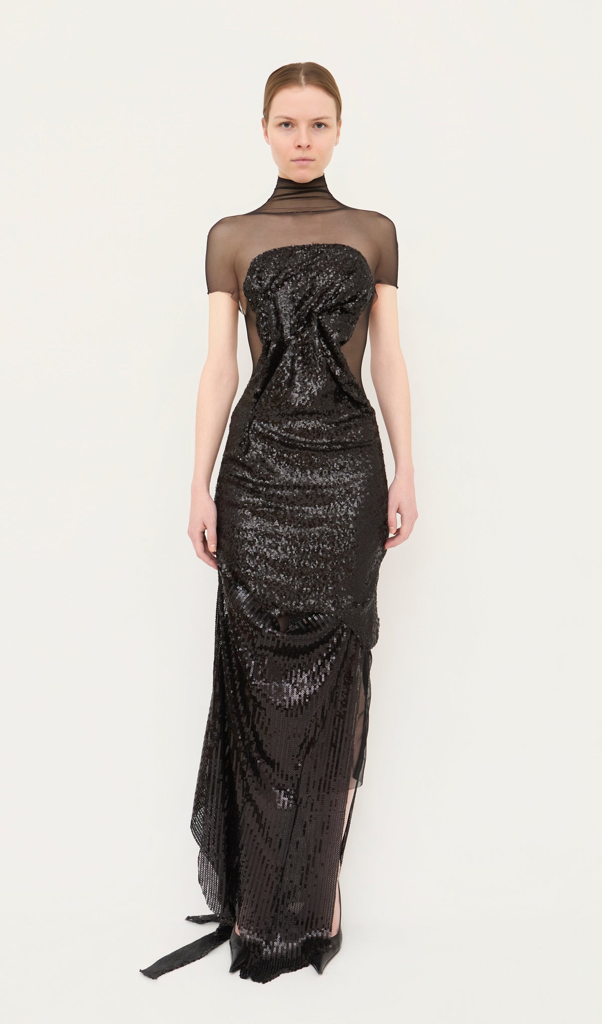 Draped sequin mesh dress
