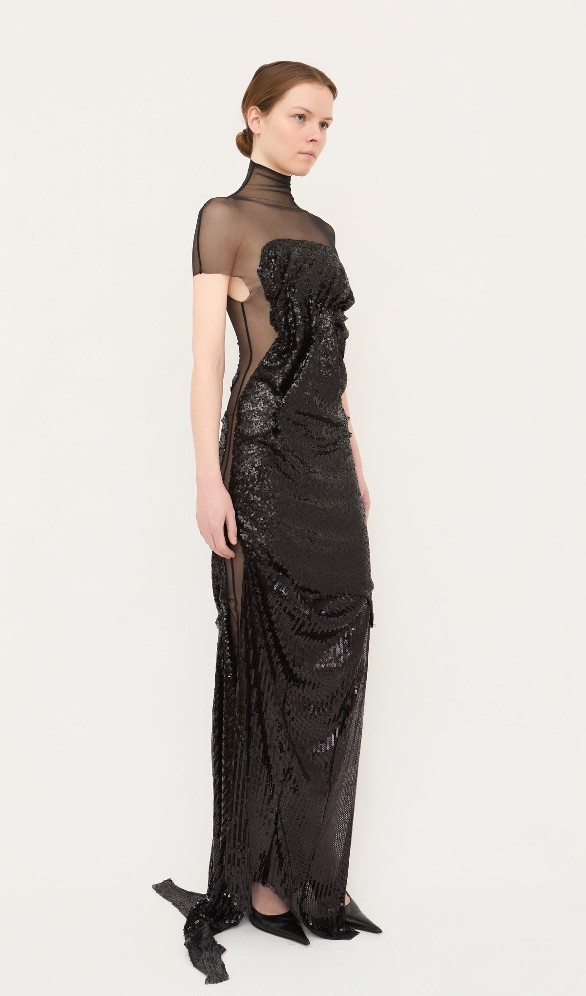 Draped sequin mesh dress