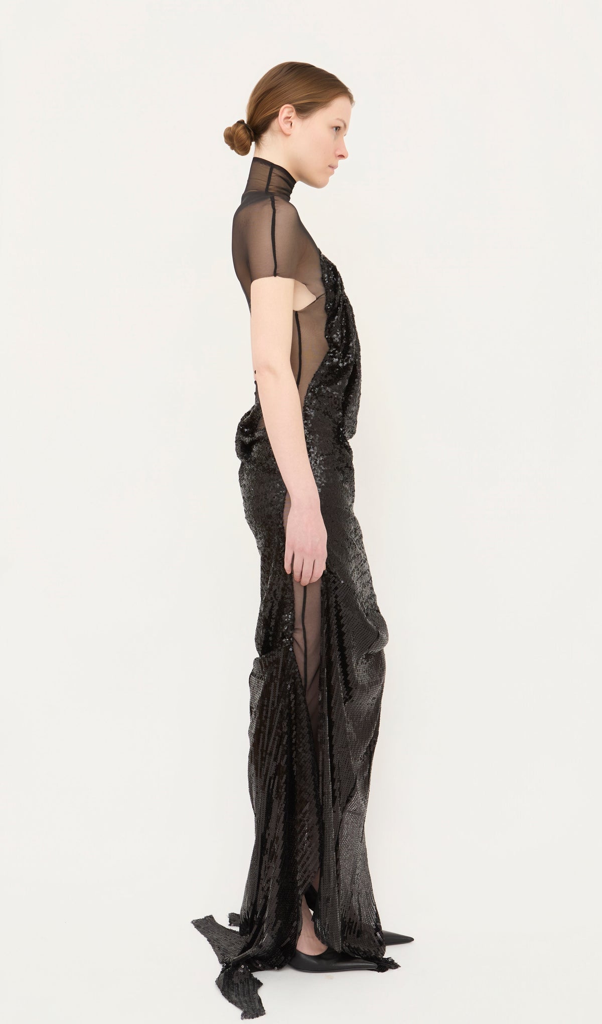Draped sequin mesh dress