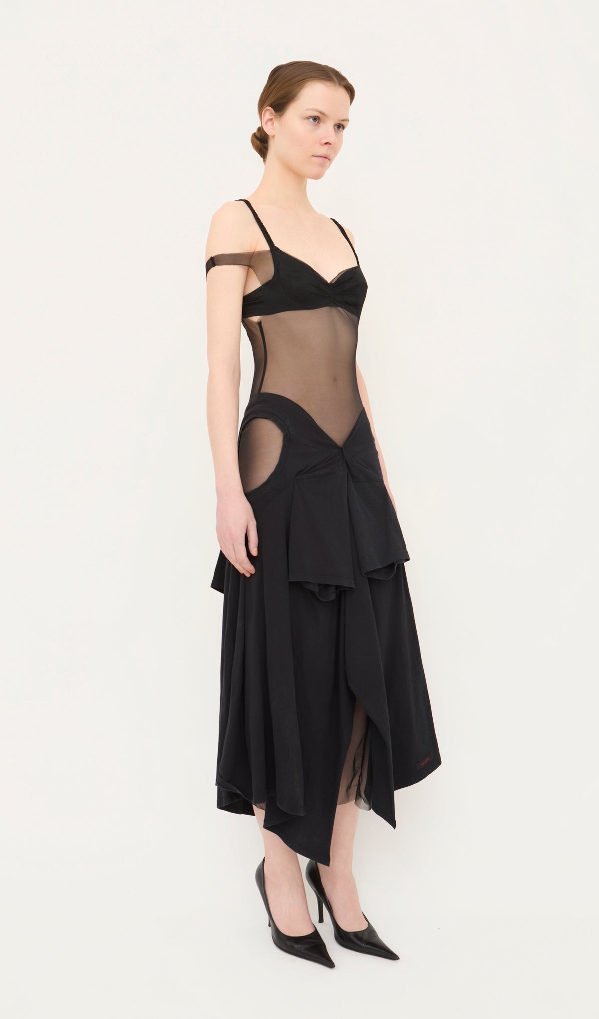 Off-shoulder ts mesh dress
