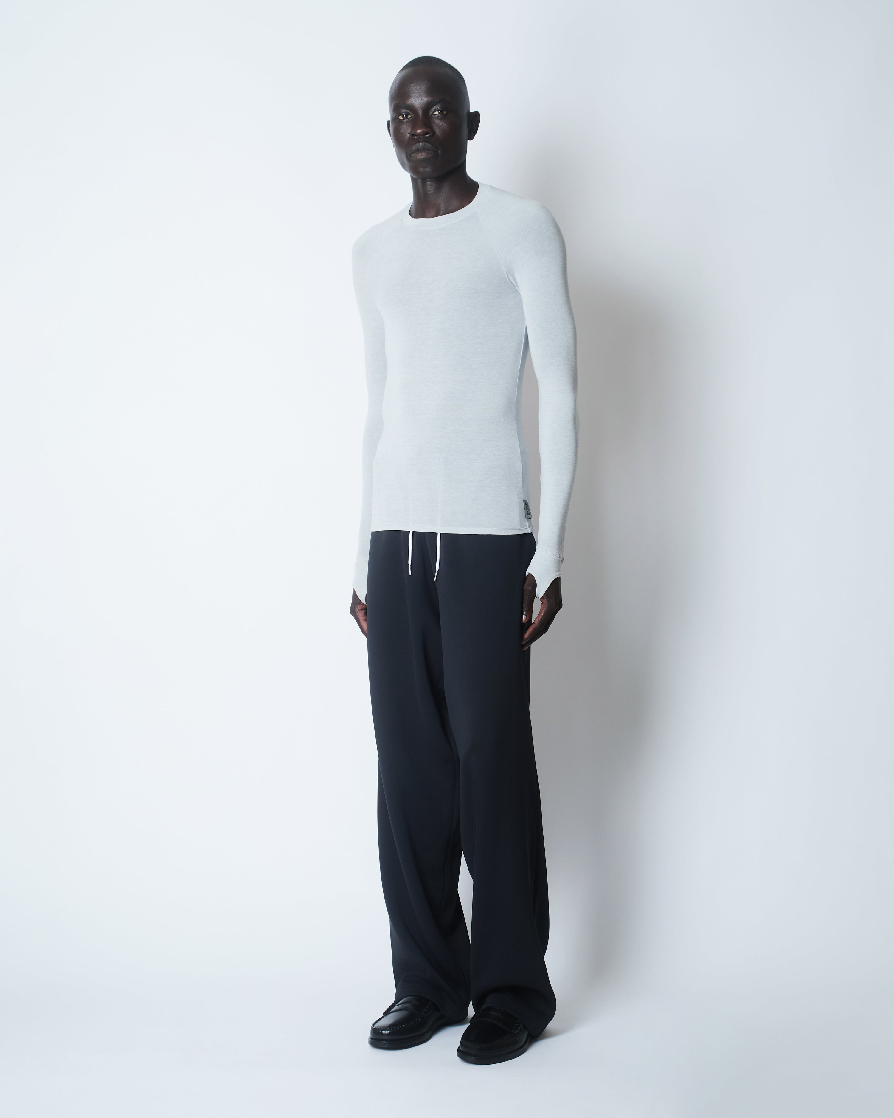 Sheer snug-fit tencel/wool blend compression top light-grey marl