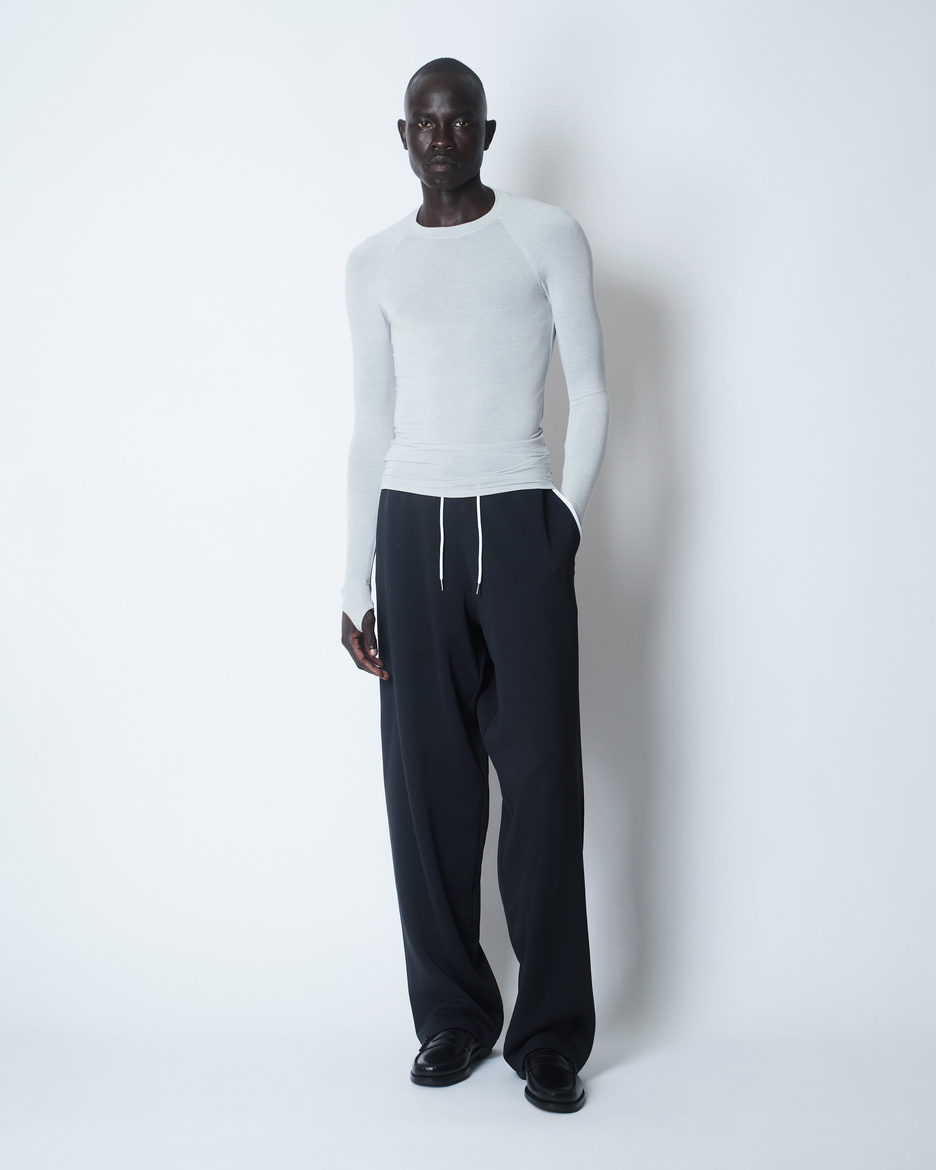 Sheer snug-fit tencel/wool blend compression top light-grey marl