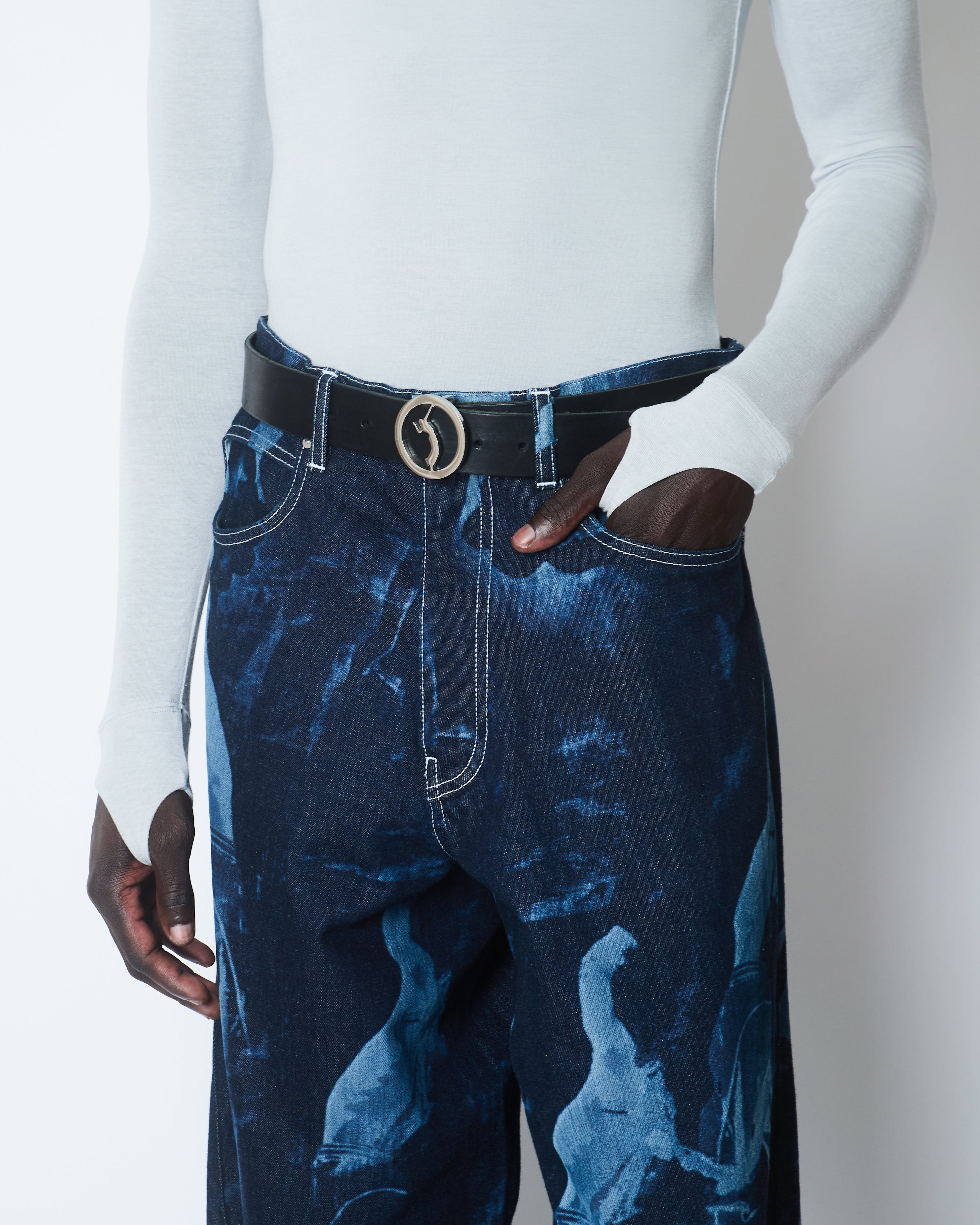 Metamorphosis kinetic cut engraved jeans denim indigo / light blue