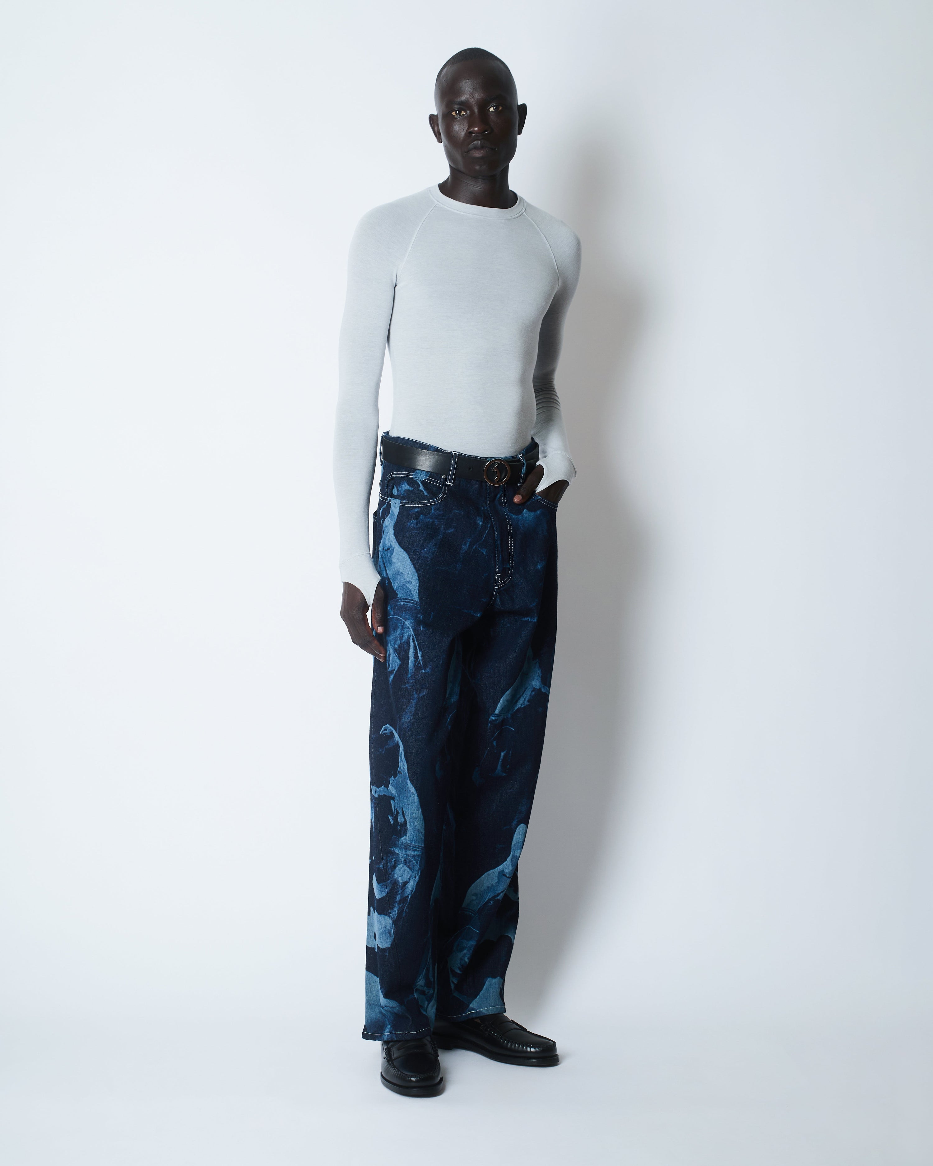 Metamorphosis kinetic cut engraved jeans denim indigo / light blue