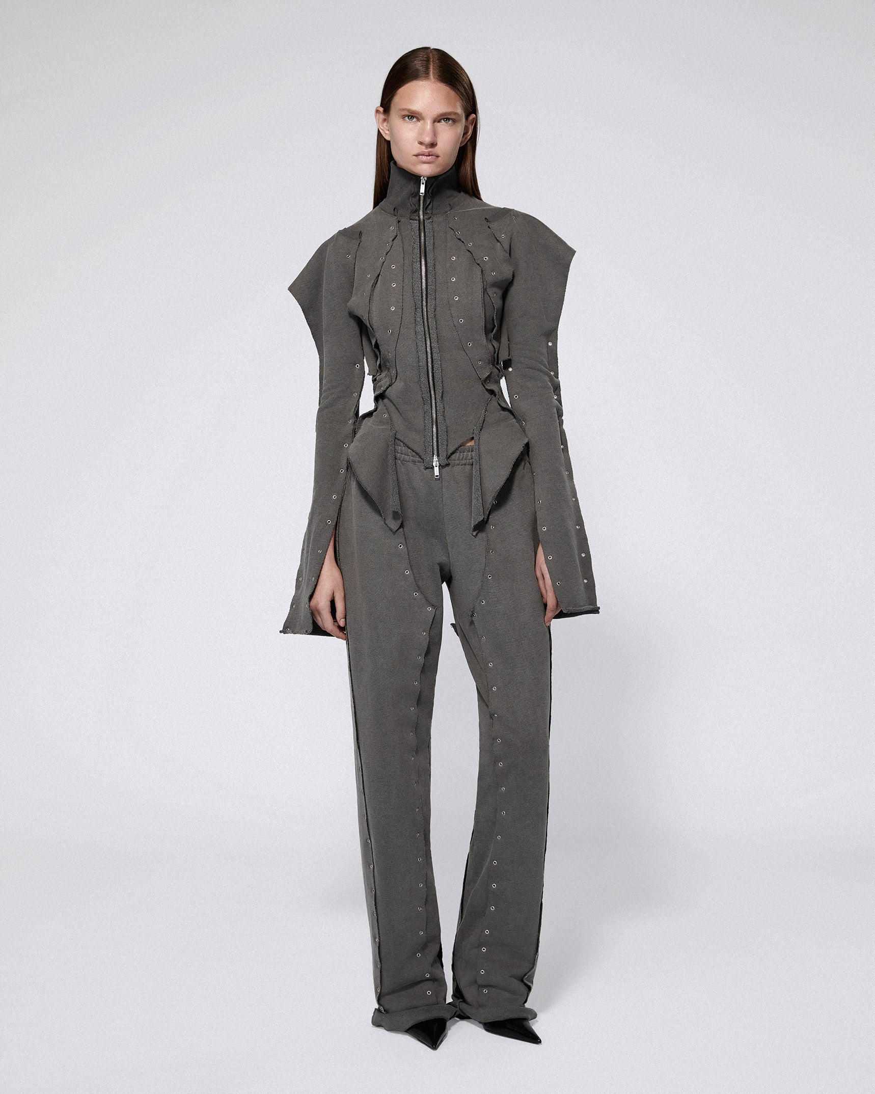 Eyelet sweat top grey