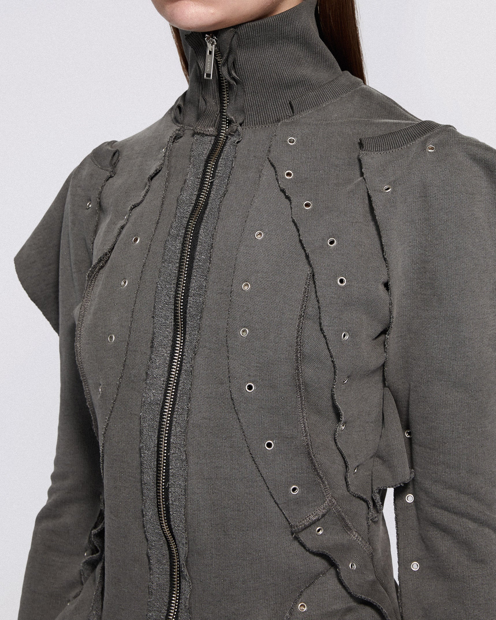 Eyelet sweat top grey