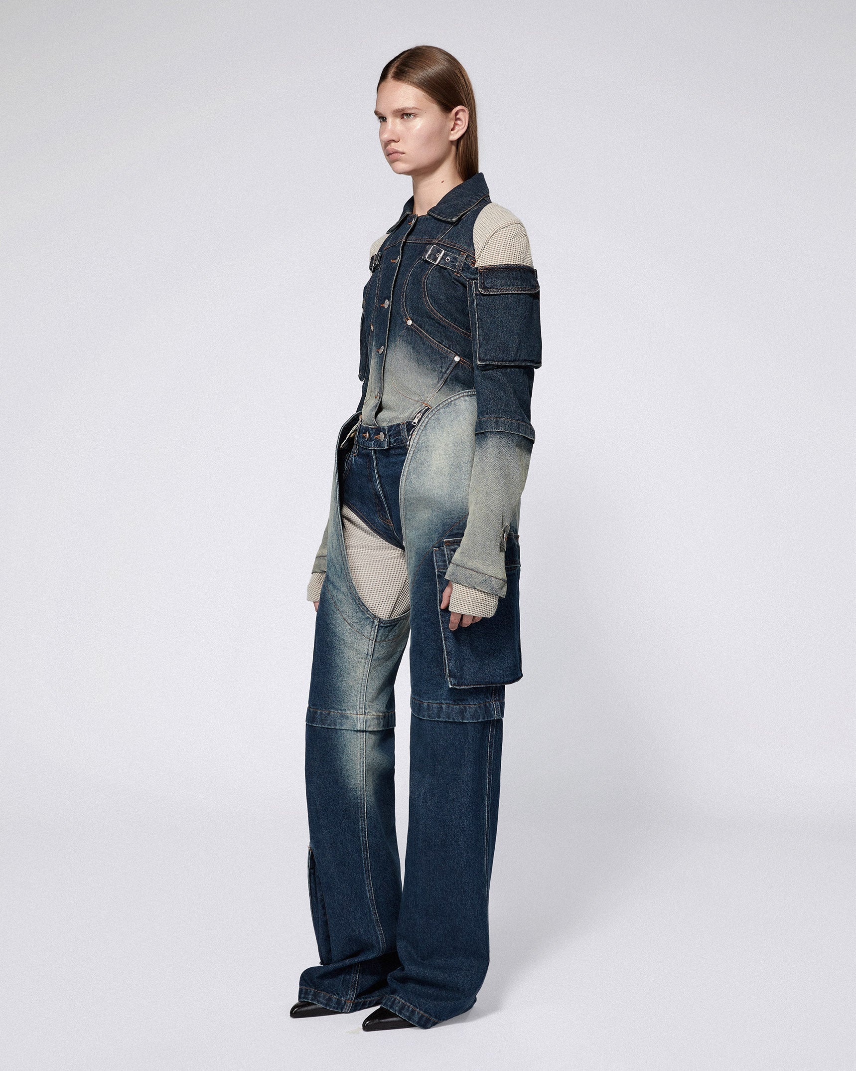 Denim cargo pants washed blue
