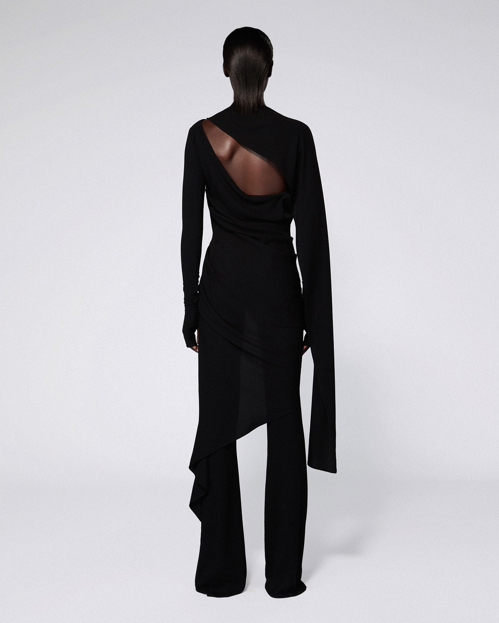 Slashed draped jumpsuit black
