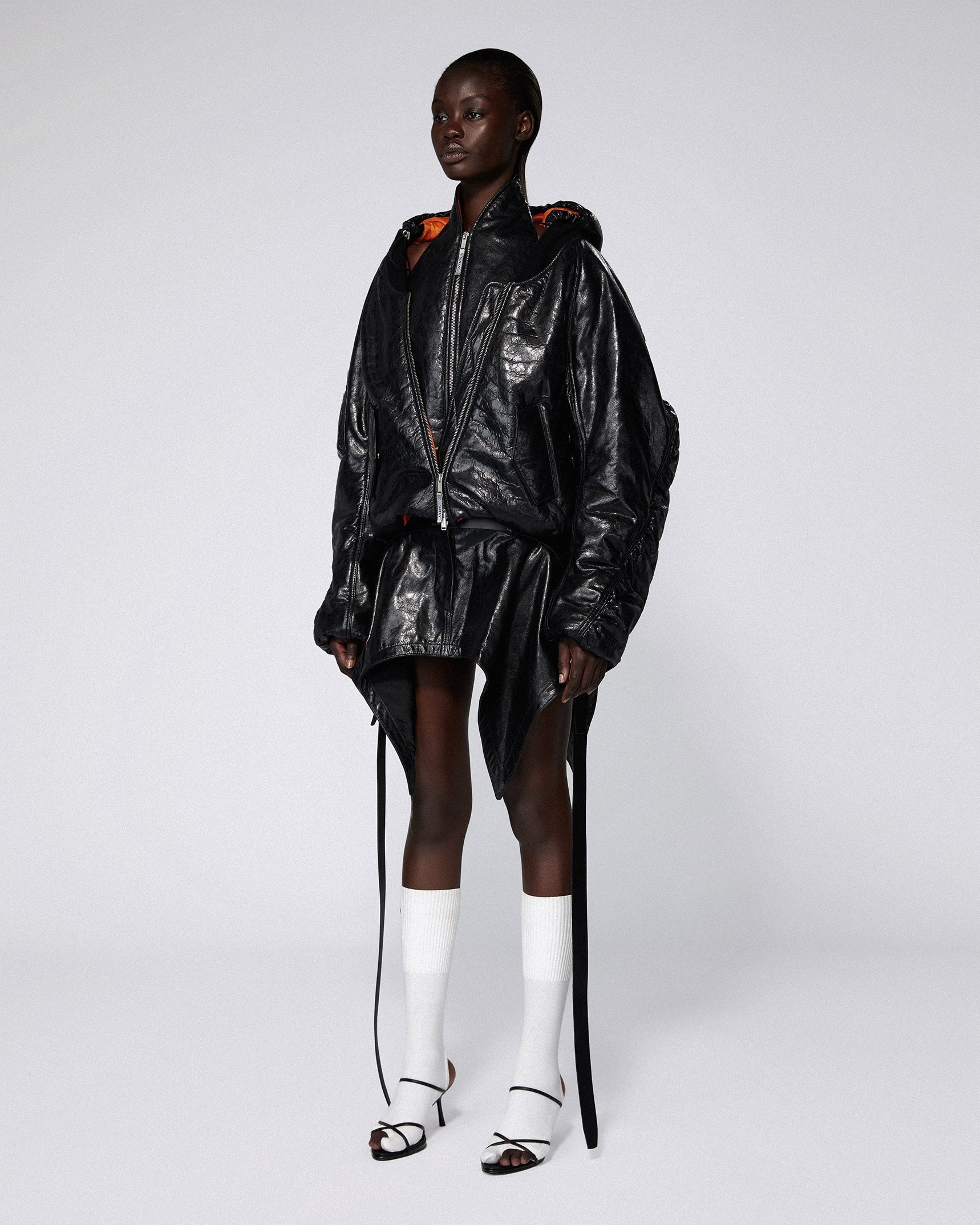 Halter leather bomber jacket black