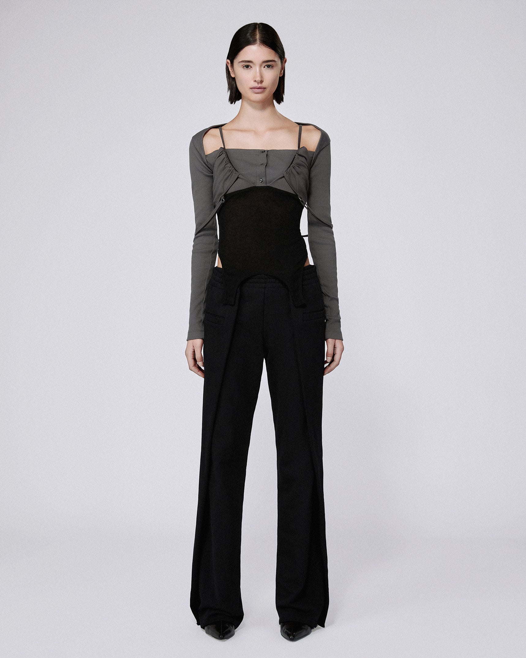 Layered pyjama top dark grey
