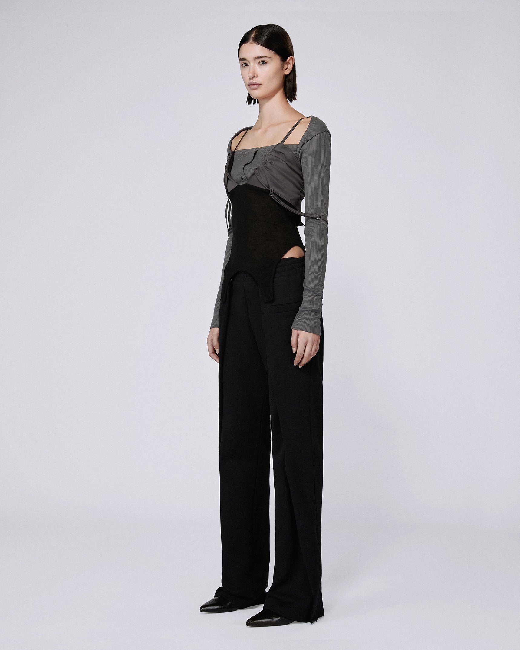 Layered pyjama top dark grey