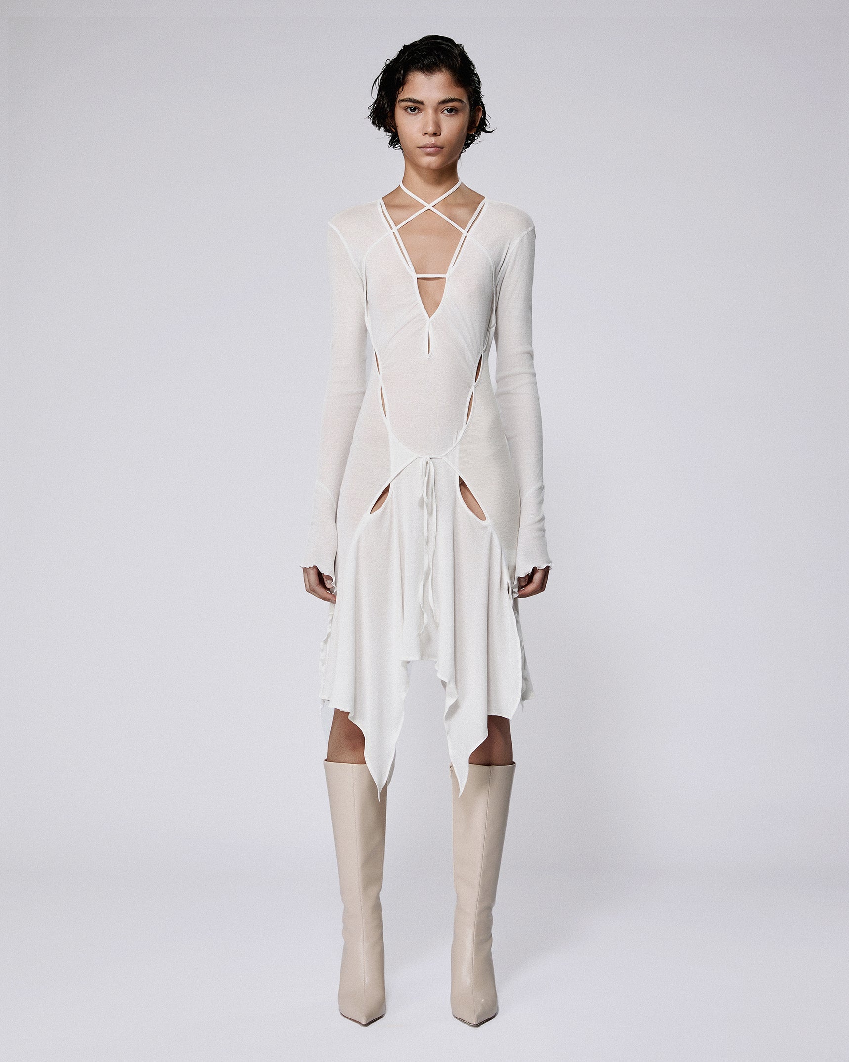 Stiletto rib dress white