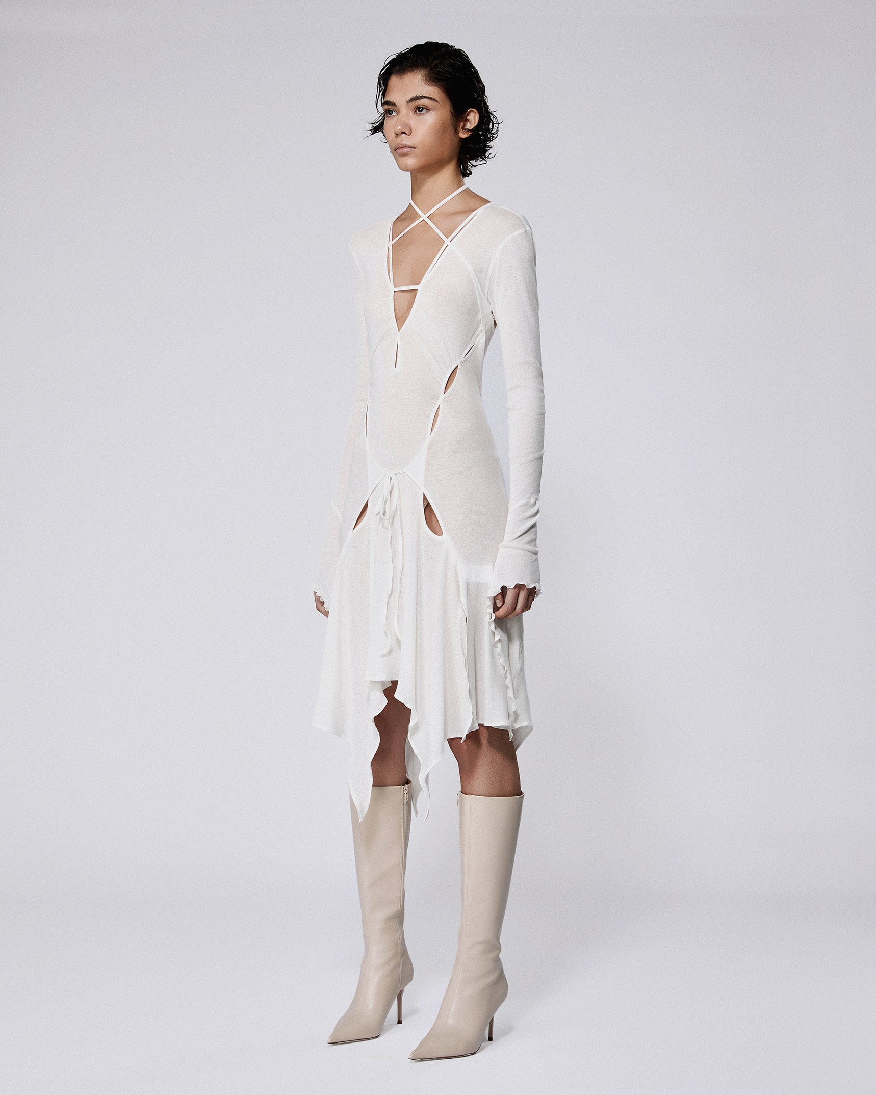 Stiletto rib dress white